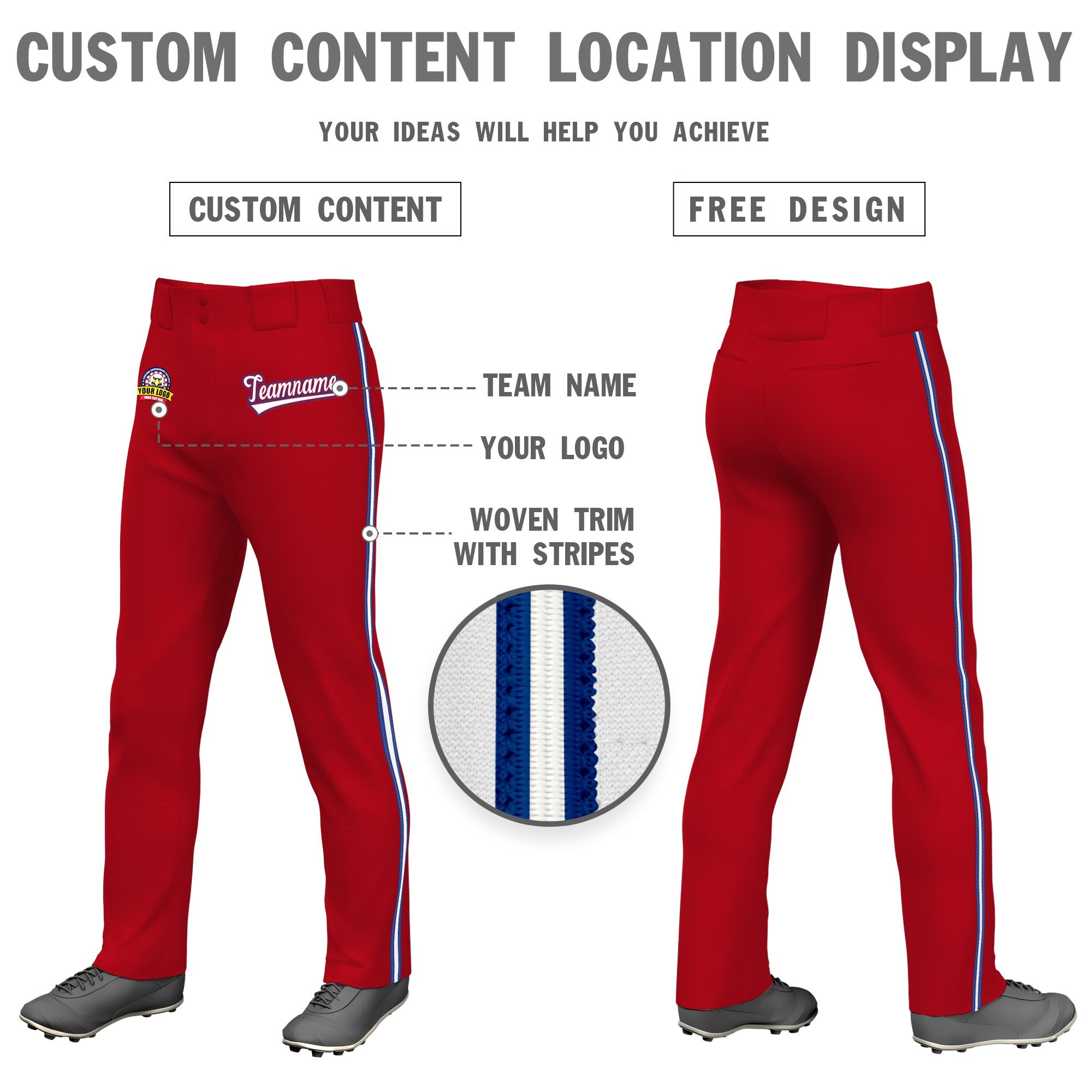 Custom Red Royal Blue White-Royal Blue Classic Fit Stretch Practice Loose-fit Baseball Pants