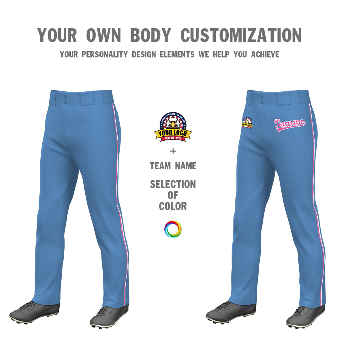 Custom Light Blue Pink White-Pink Classic Fit Stretch Practice Loose-fit Baseball Pants