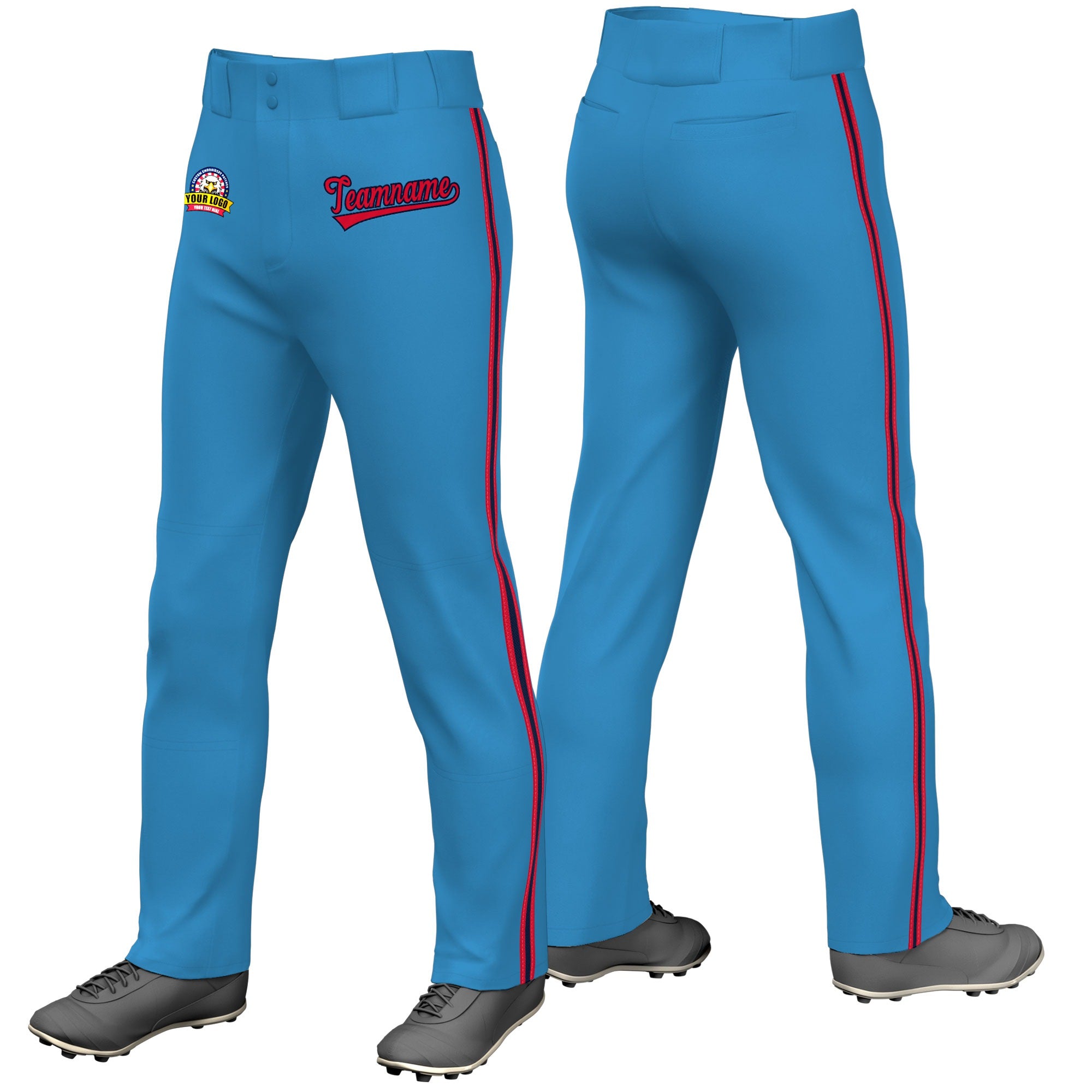 Custom Light Blue Red Navy-Red Classic Fit Stretch Practice Loose-fit Baseball Pants