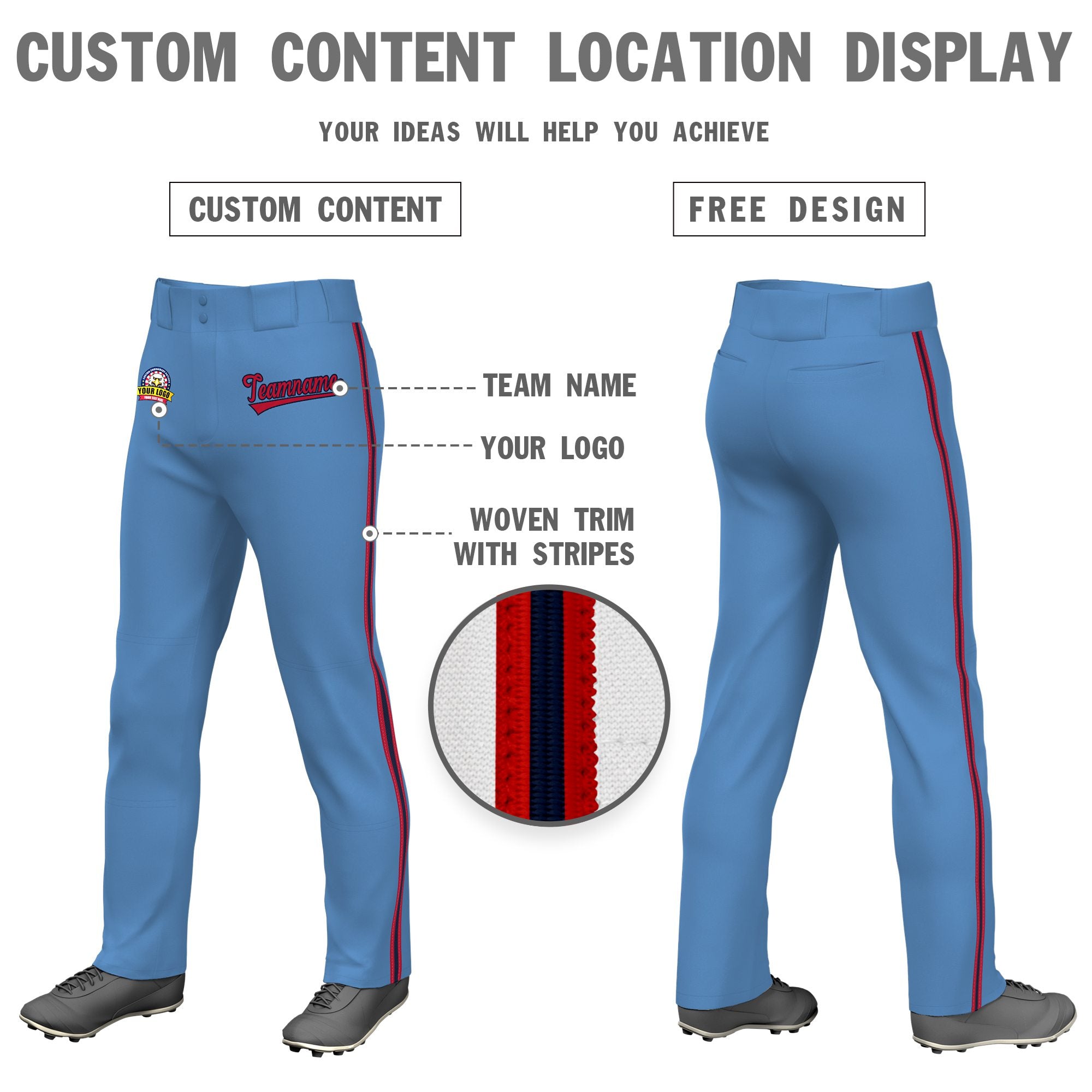 Custom Light Blue Red Navy-Red Classic Fit Stretch Practice Loose-fit Baseball Pants