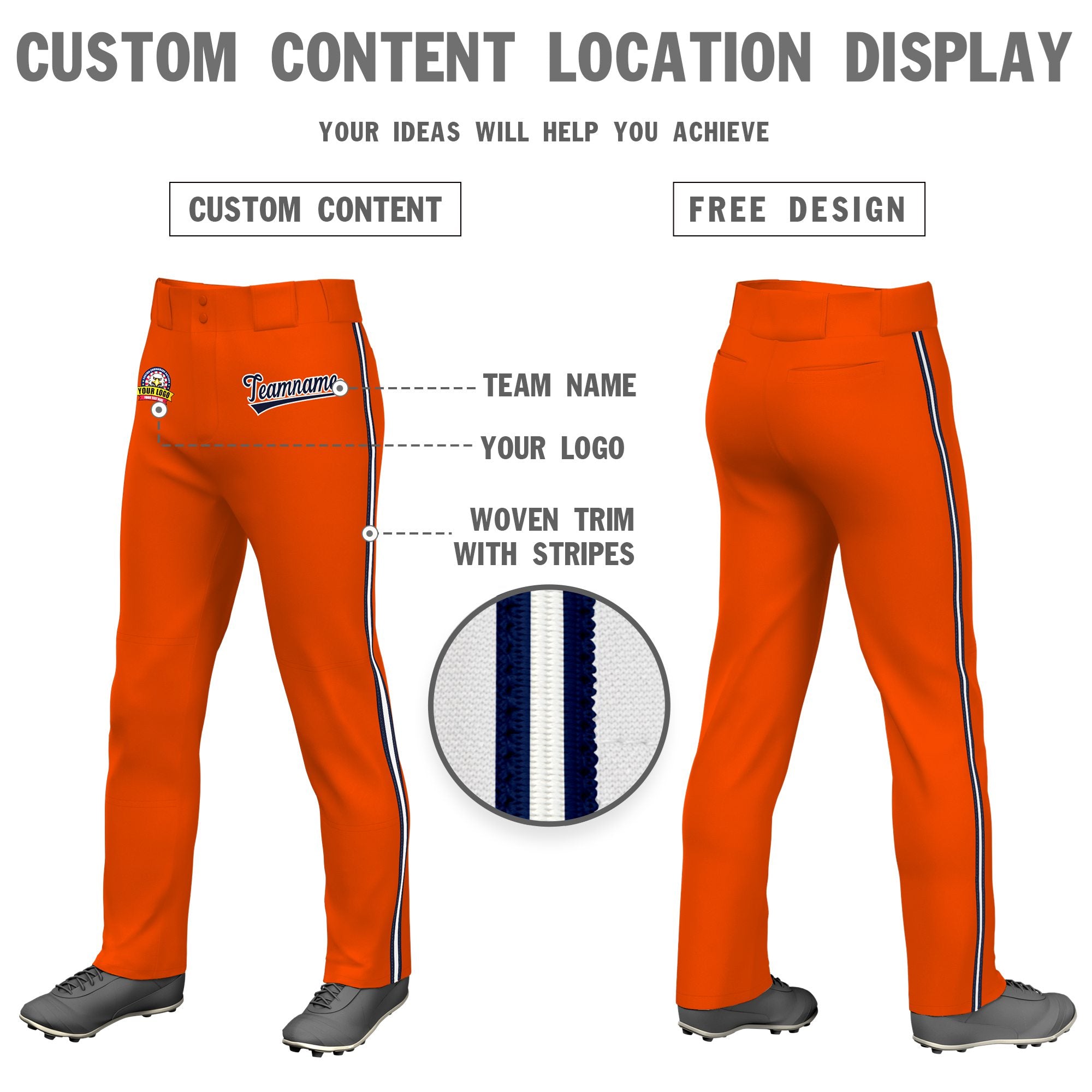 Custom Orange Navy White-Navy Classic Fit Stretch Practice Loose-fit Baseball Pants