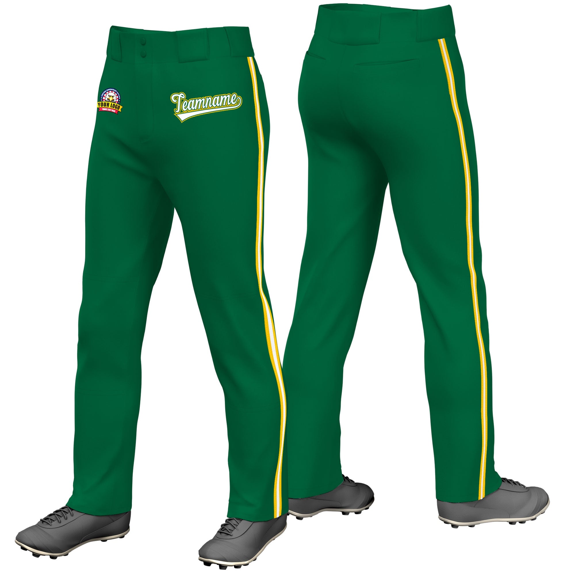 Custom Kelly Green Gold01 White-Gold01 Classic Fit Stretch Practice Loose-fit Baseball Pants