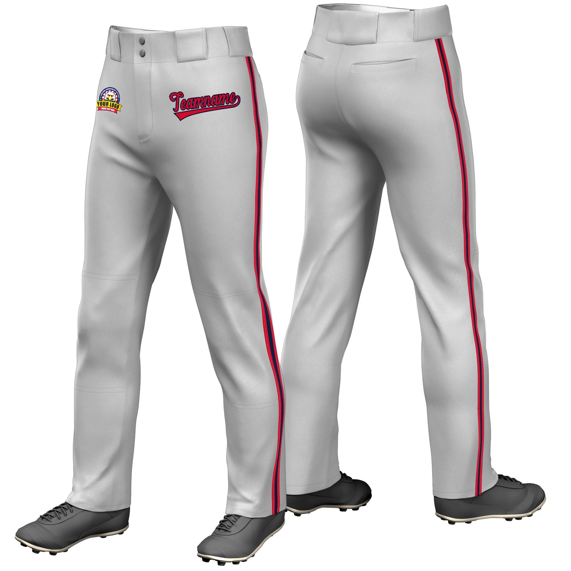 Custom Gray Red Navy-Red Classic Fit Stretch Practice Loose-fit Baseball Pants