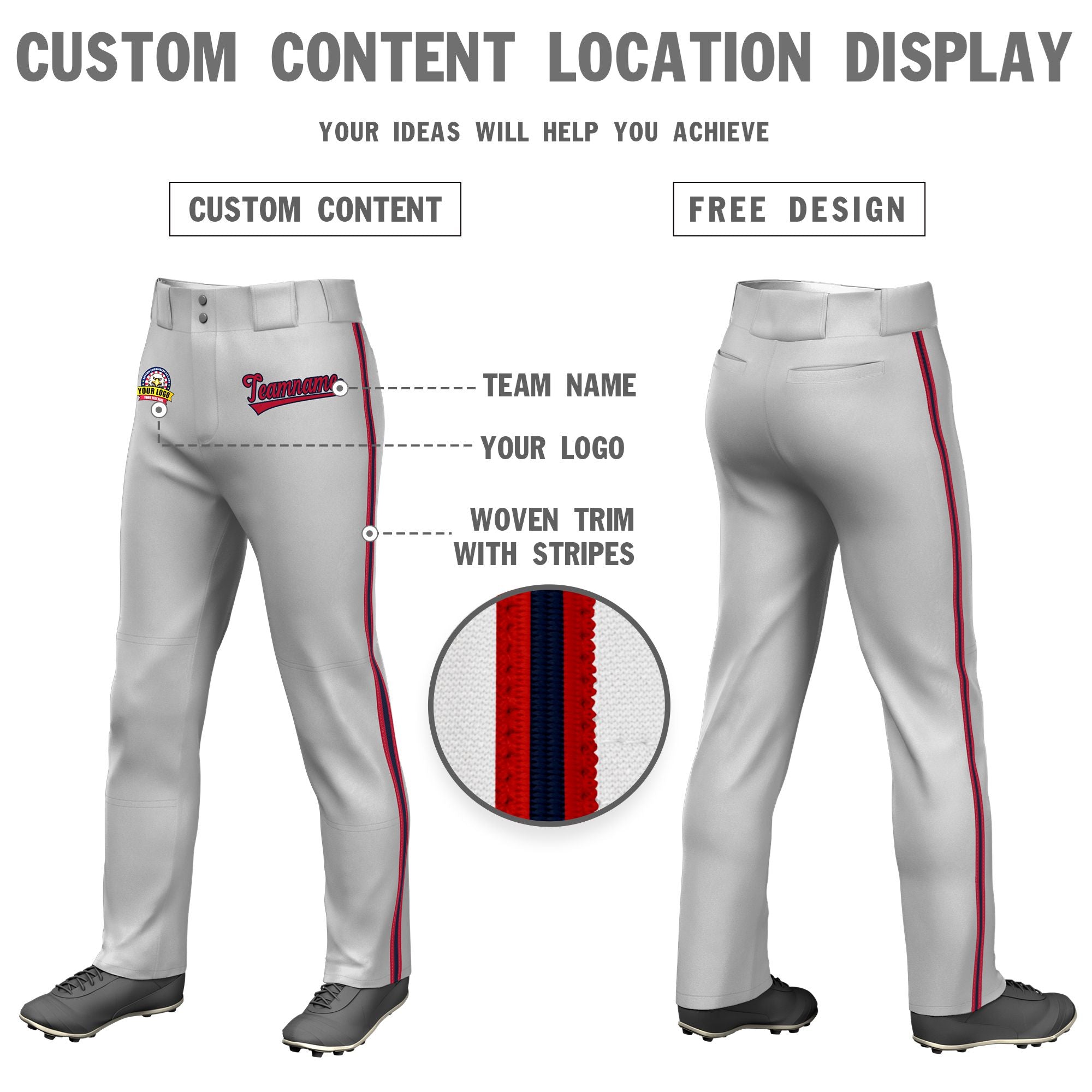 Custom Gray Red Navy-Red Classic Fit Stretch Practice Loose-fit Baseball Pants