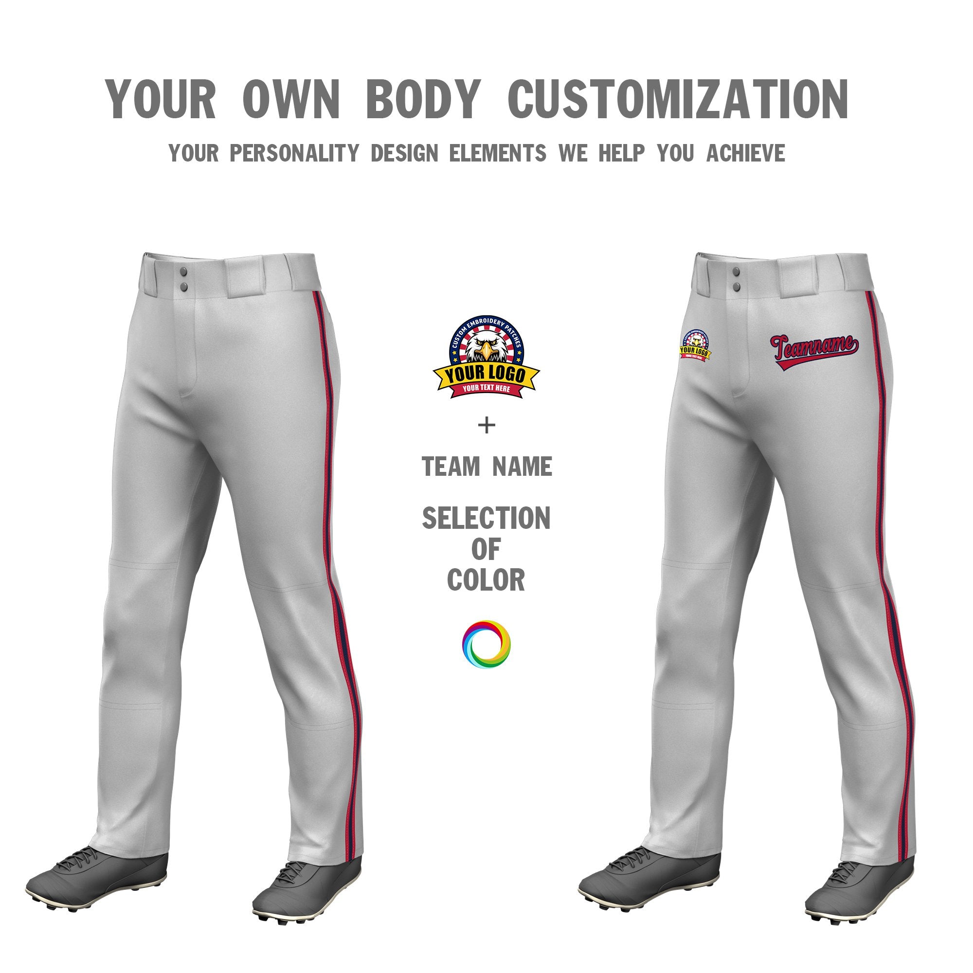 Custom Gray Red Navy-Red Classic Fit Stretch Practice Loose-fit Baseball Pants