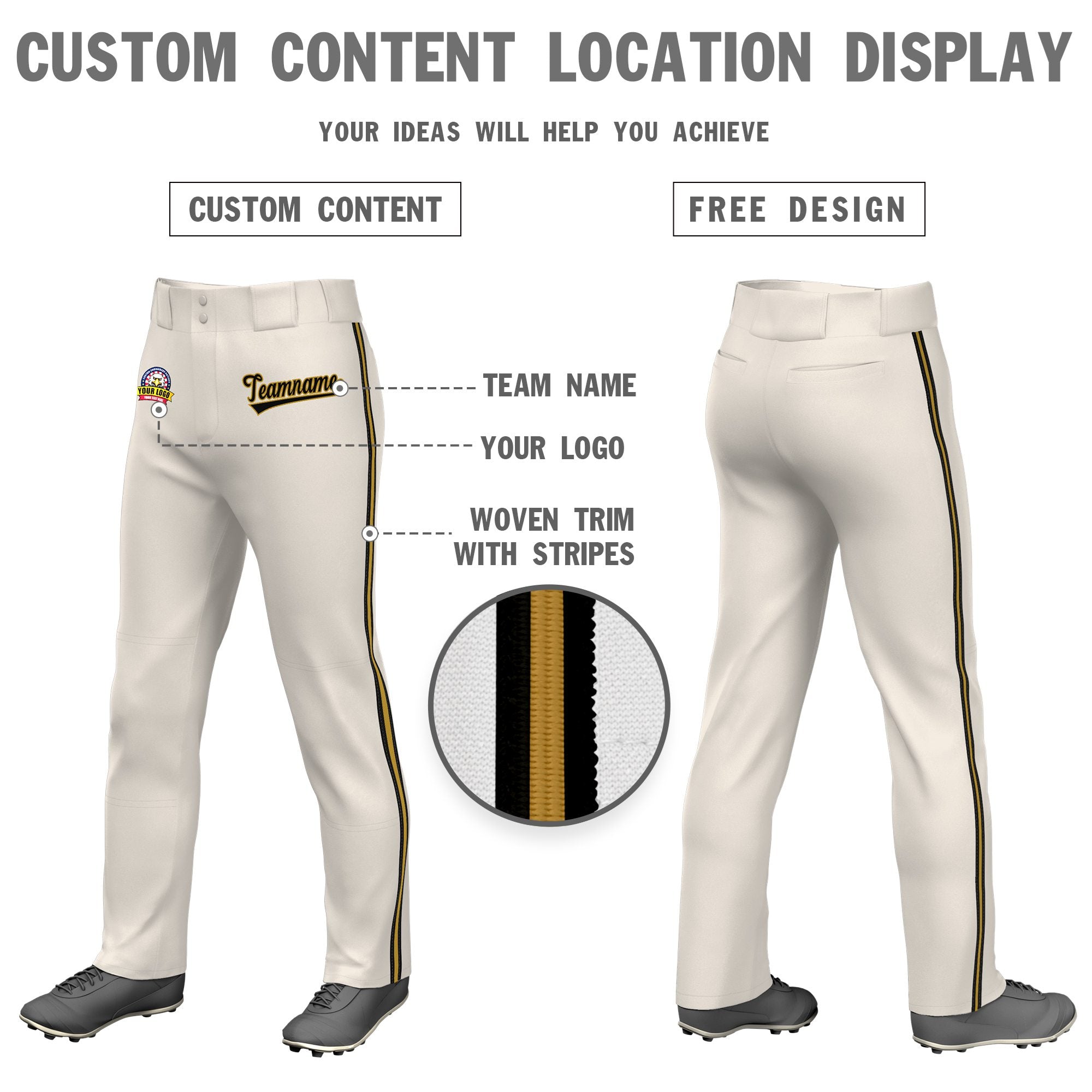 Custom Khaki Black Old Gold-Black Classic Fit Stretch Practice Loose-fit Baseball Pants