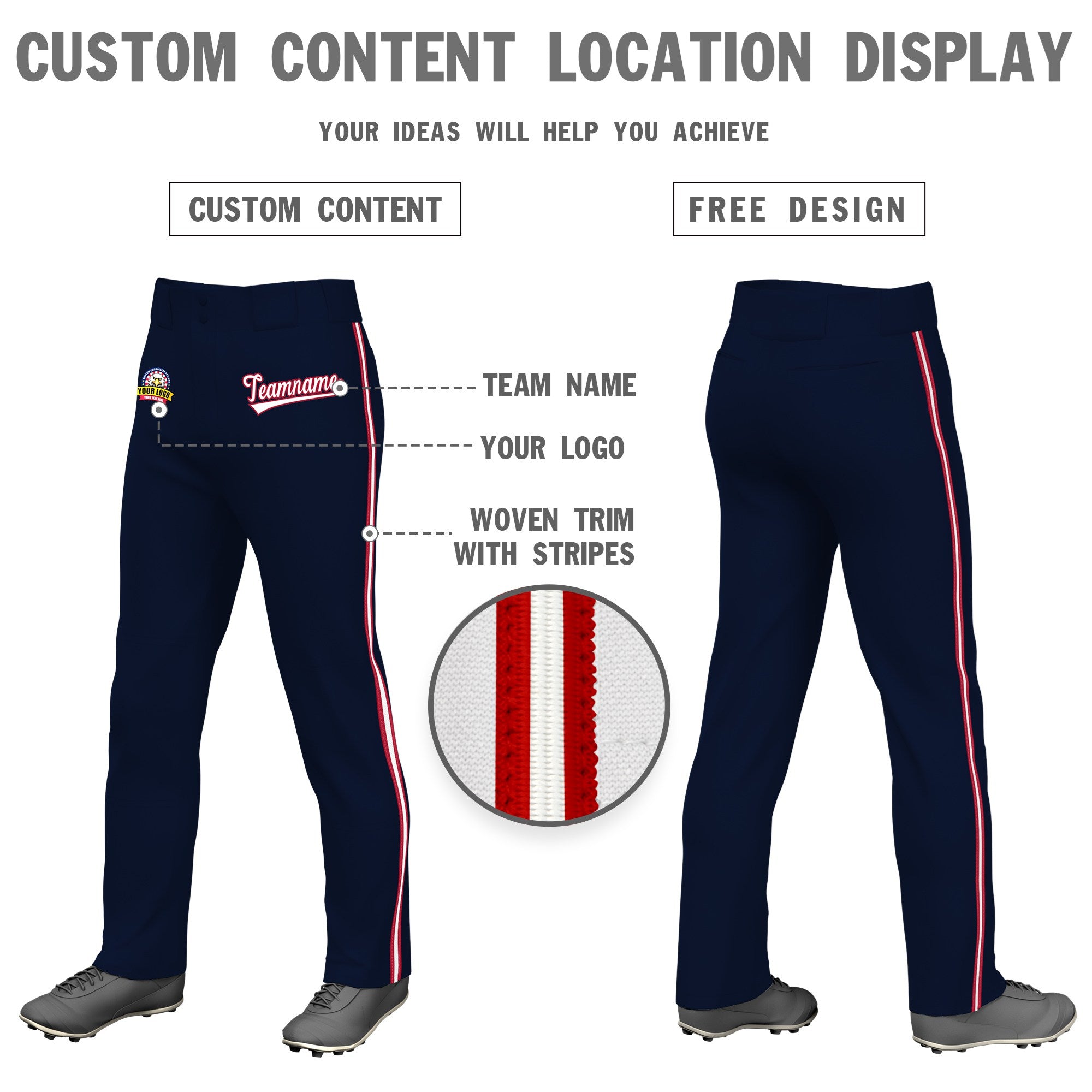 Custom Navy Red White-Red Classic Fit Stretch Practice Loose-fit Baseball Pants