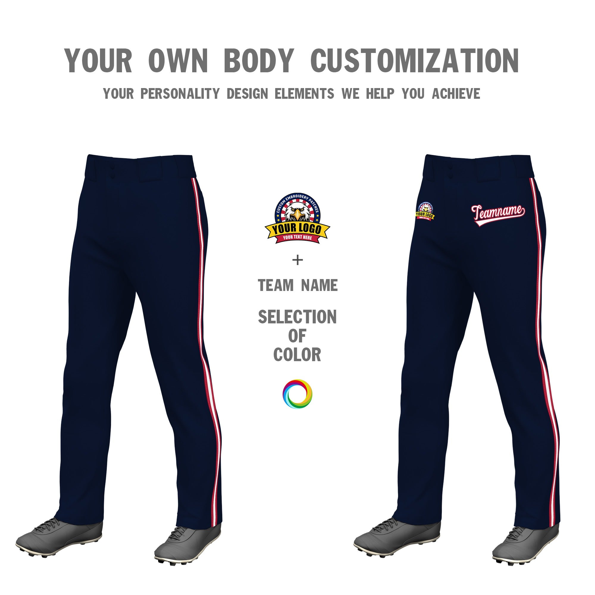 Custom Navy Red White-Red Classic Fit Stretch Practice Loose-fit Baseball Pants