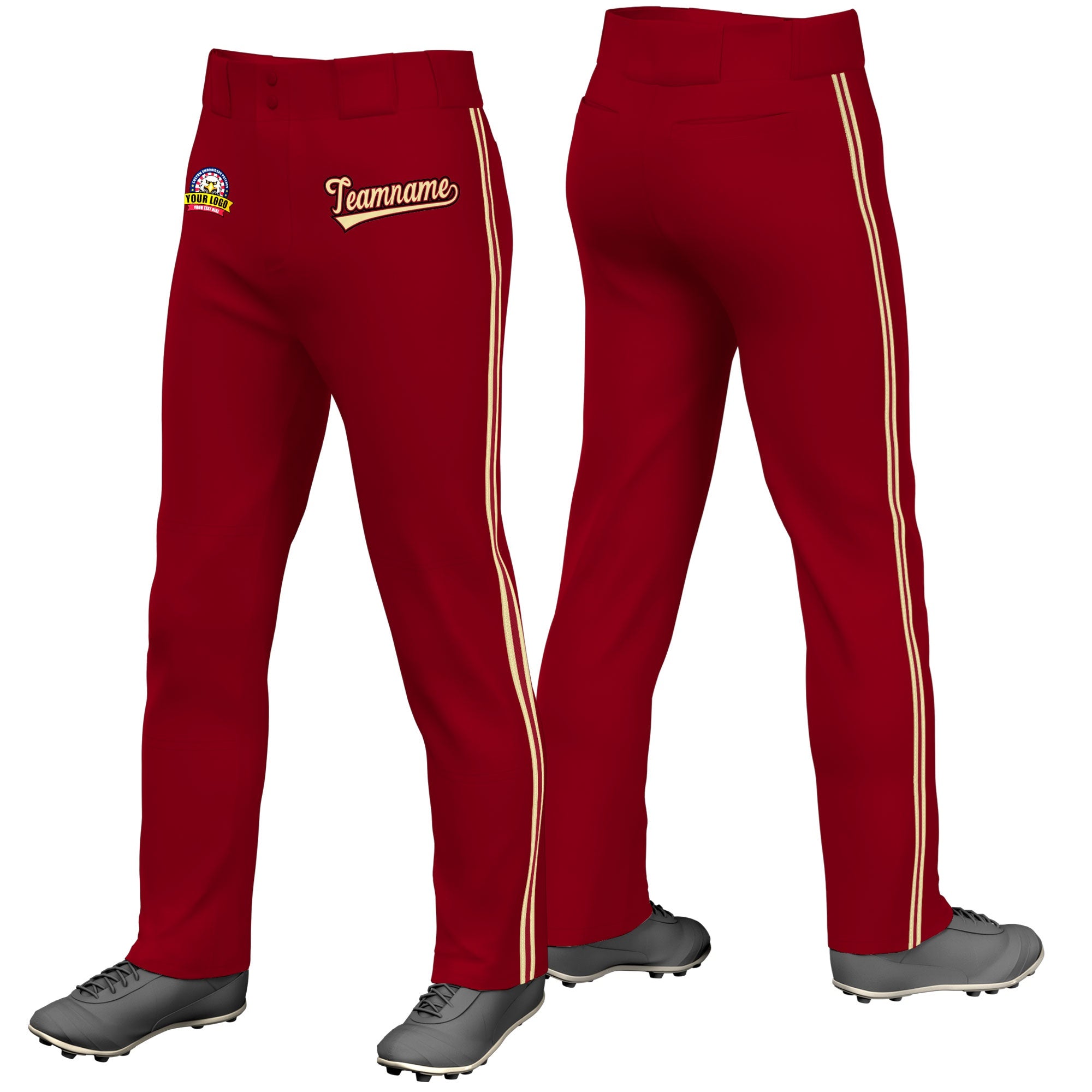 Custom Crimson Khaki Crimson-Khaki Classic Fit Stretch Practice Loose-fit Baseball Pants