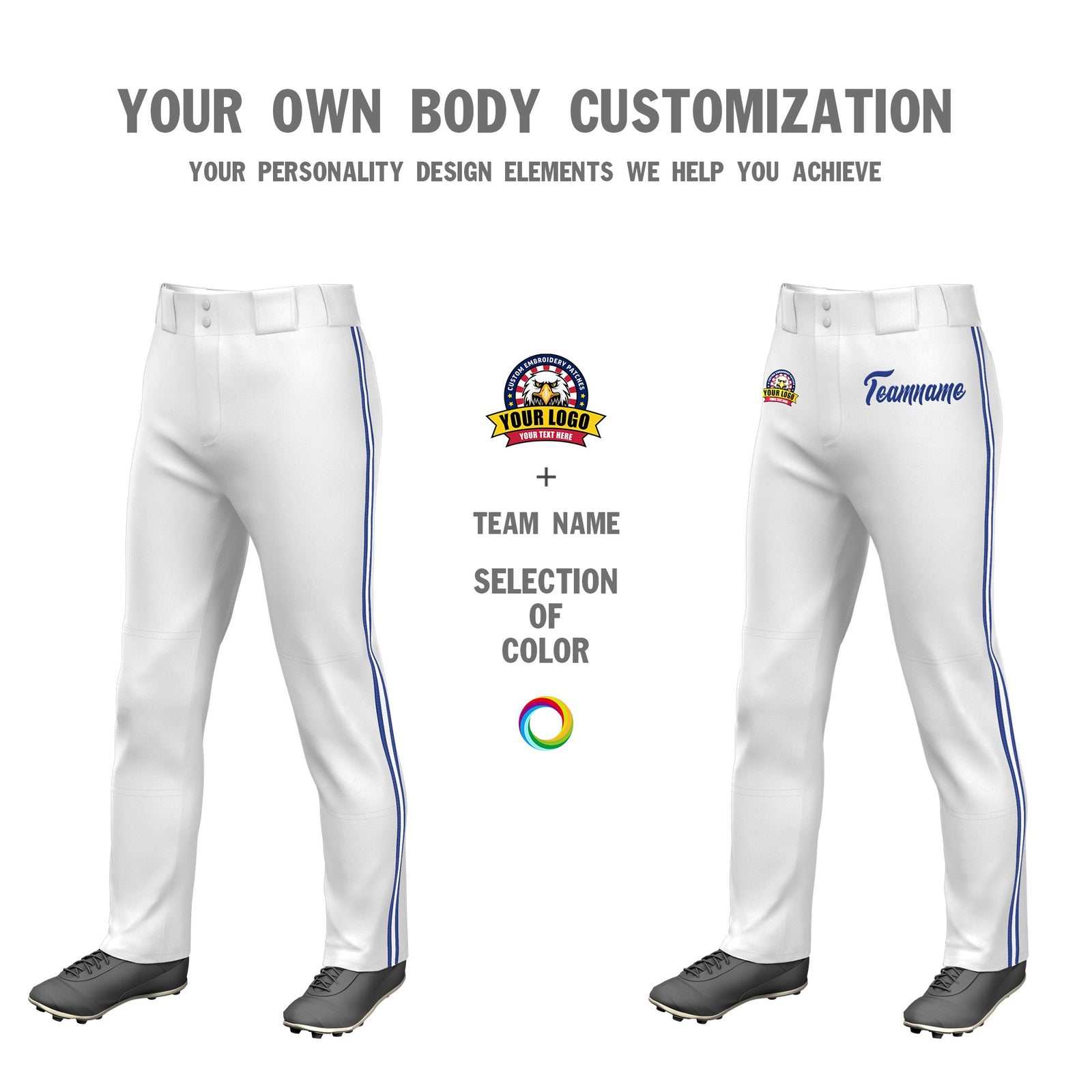 Custom White Royal Blue White-Royal Blue Classic Fit Stretch Practice Loose-fit Baseball Pants