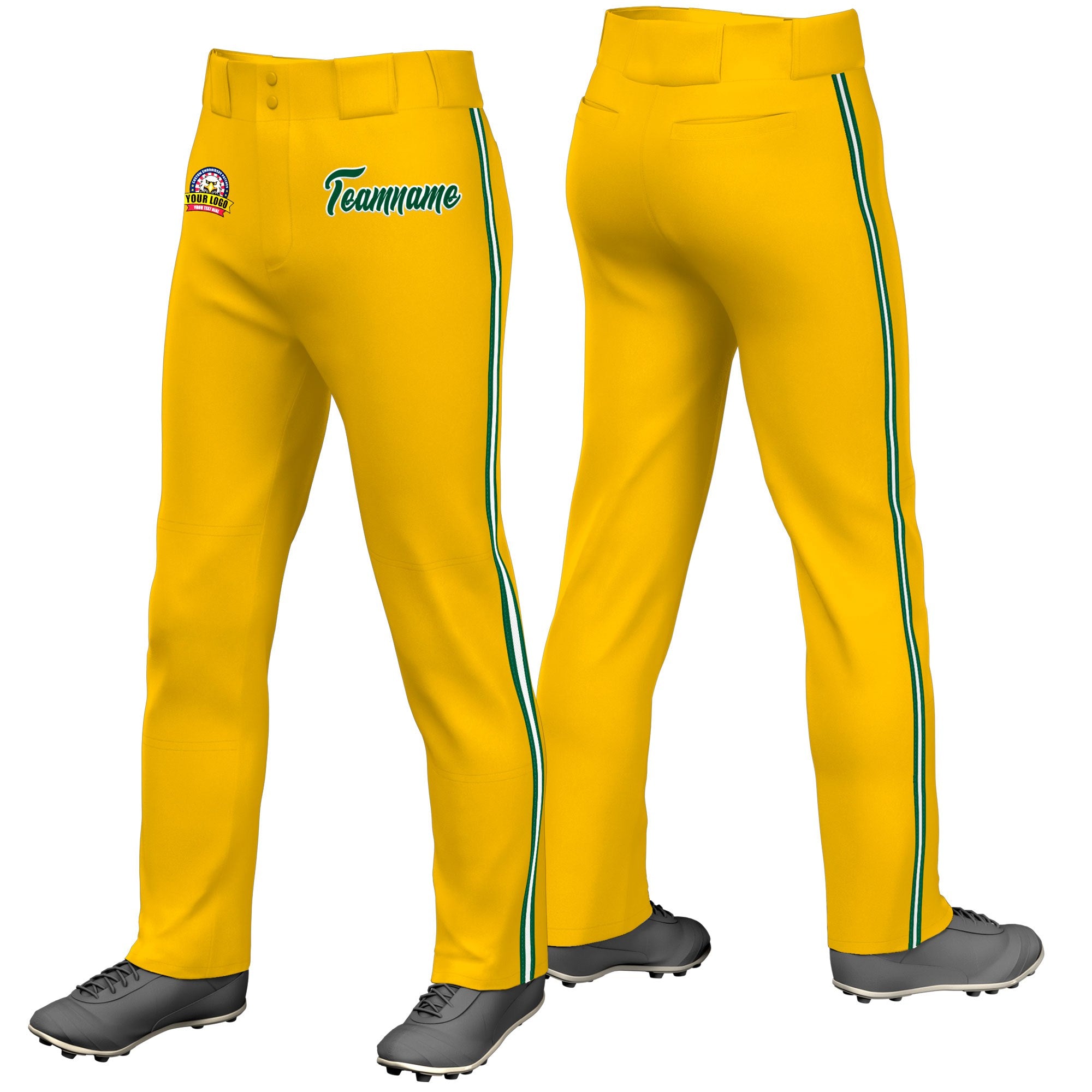 Custom Gold01 Green White-Green Classic Fit Stretch Practice Loose-fit Baseball Pants