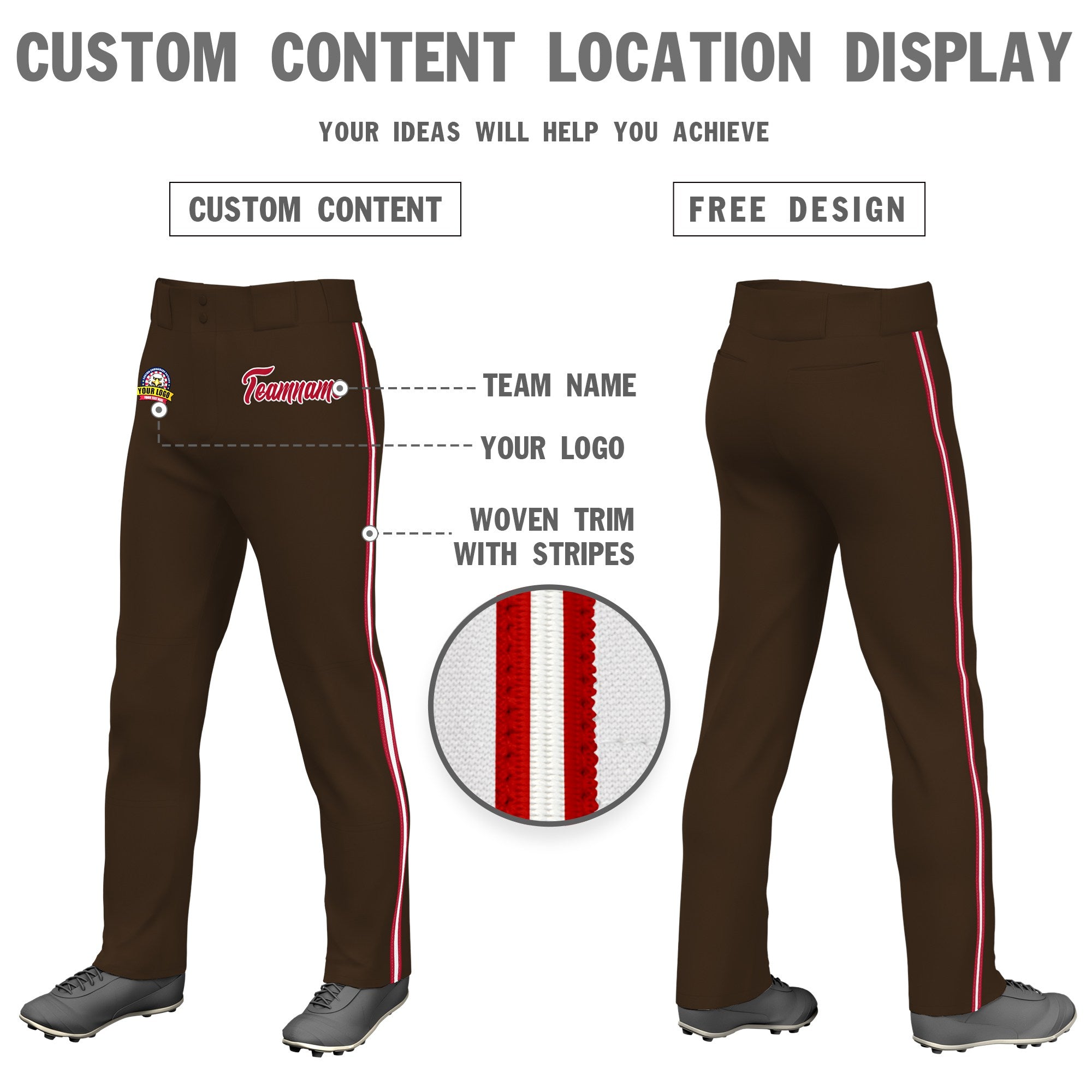 Custom Brown Red White-Red Classic Fit Stretch Practice Loose-fit Baseball Pants