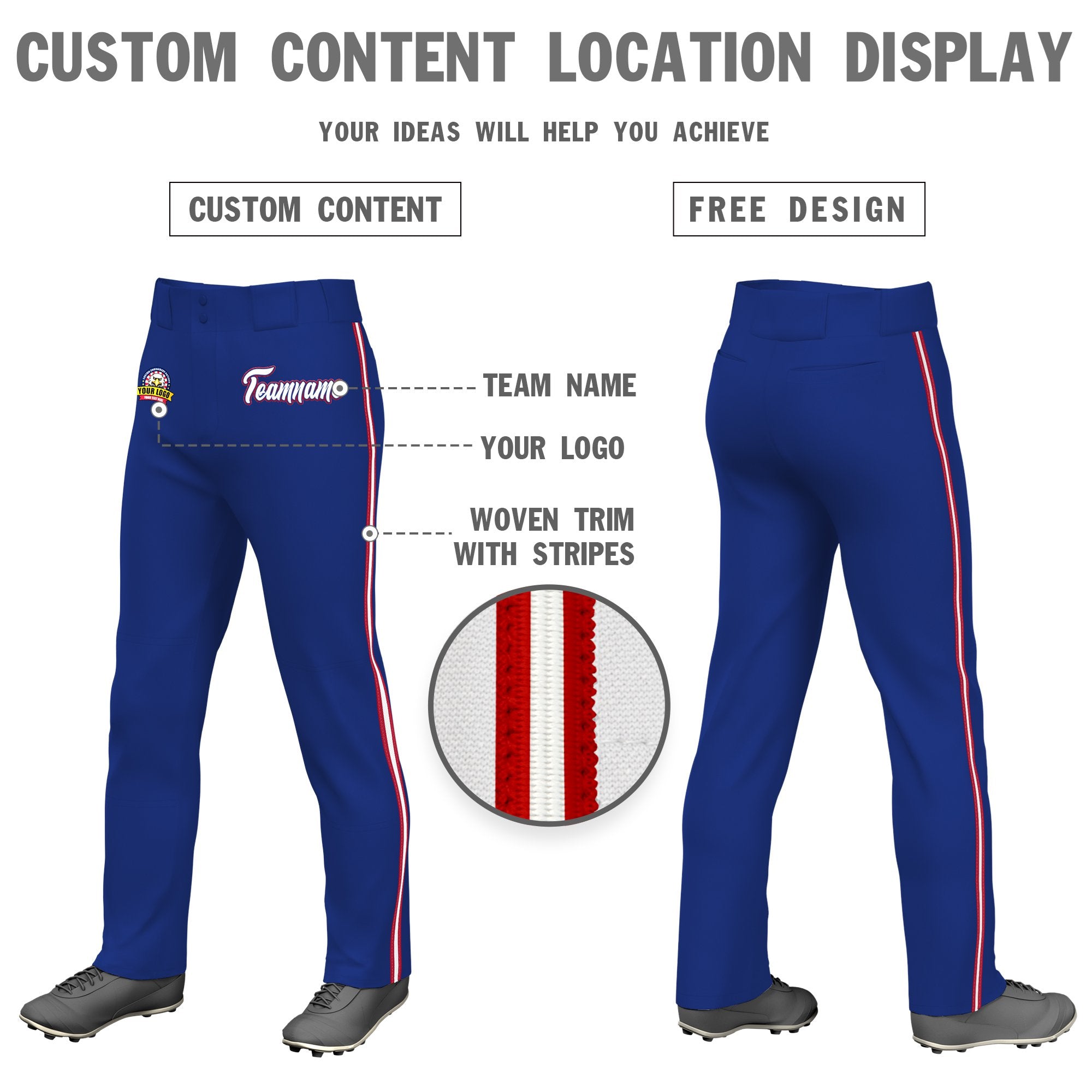 Custom Royal Blue Red White-Red Classic Fit Stretch Practice Loose-fit Baseball Pants