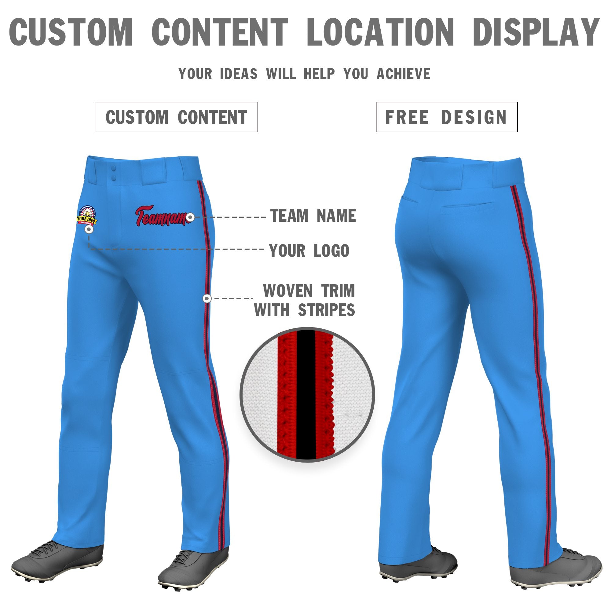 Custom Powder Blue Red Navy-Red Classic Fit Stretch Practice Loose-fit Baseball Pants