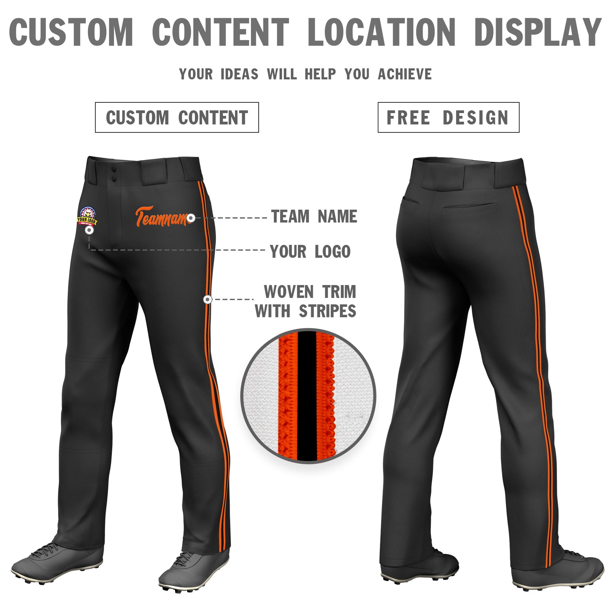 Custom Black Orange Black-Orange Classic Fit Stretch Practice Loose-fit Baseball Pants