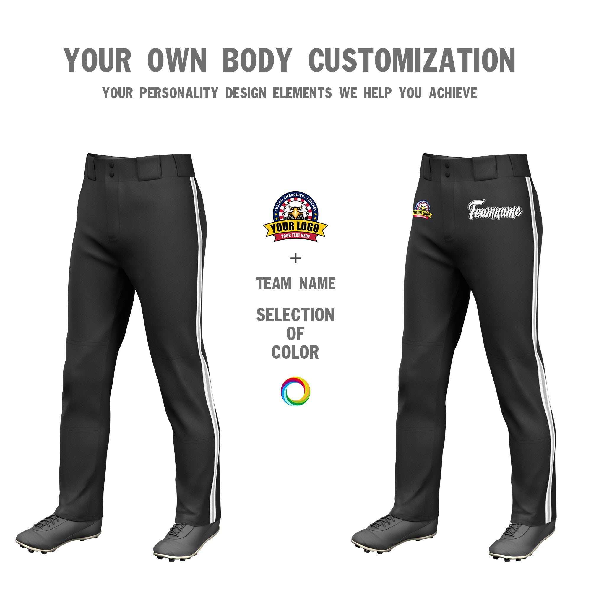 Custom Black White Gray-White Classic Fit Stretch Practice Loose-fit Baseball Pants