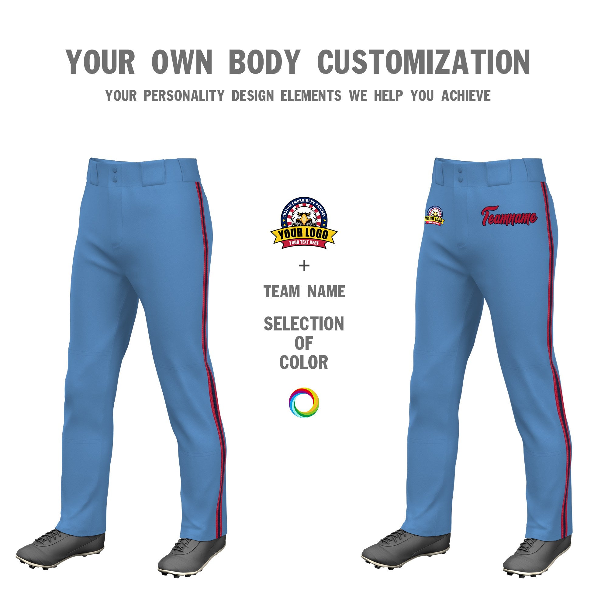 Custom Light Blue Red Navy-Red Classic Fit Stretch Practice Loose-fit Baseball Pants