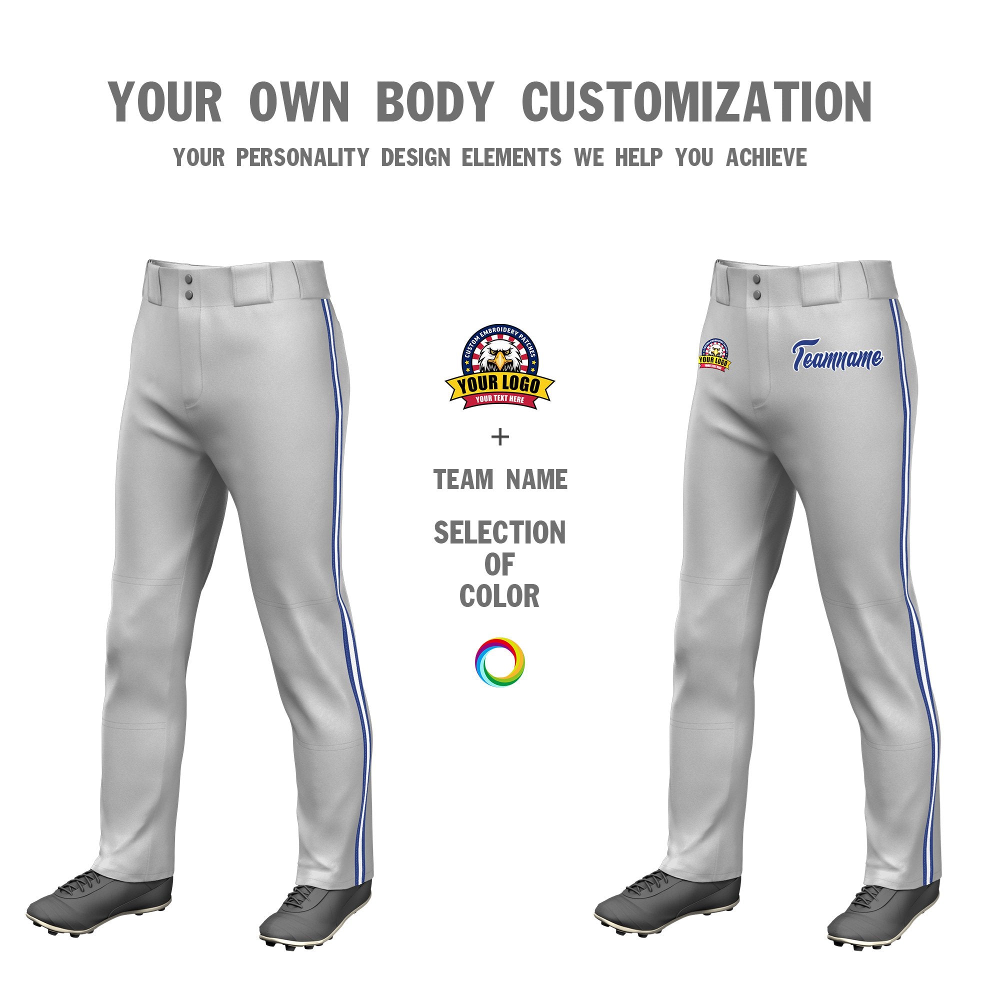 Custom Gray Royal Blue White-Royal Blue Classic Fit Stretch Practice Loose-fit Baseball Pants