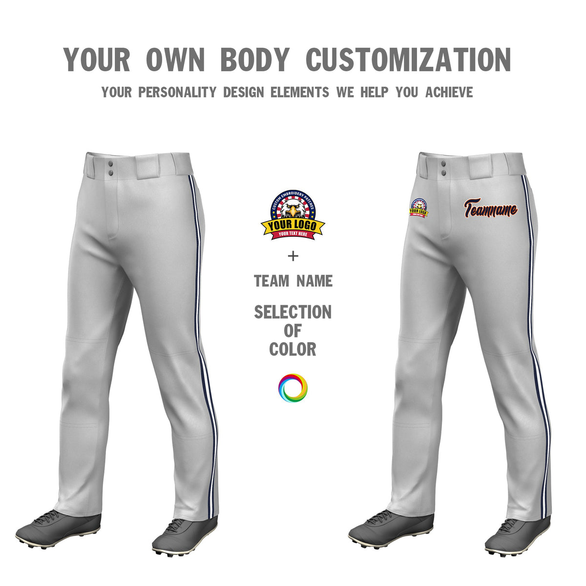 Custom Gray Navy White-Navy Classic Fit Stretch Practice Loose-fit Baseball Pants