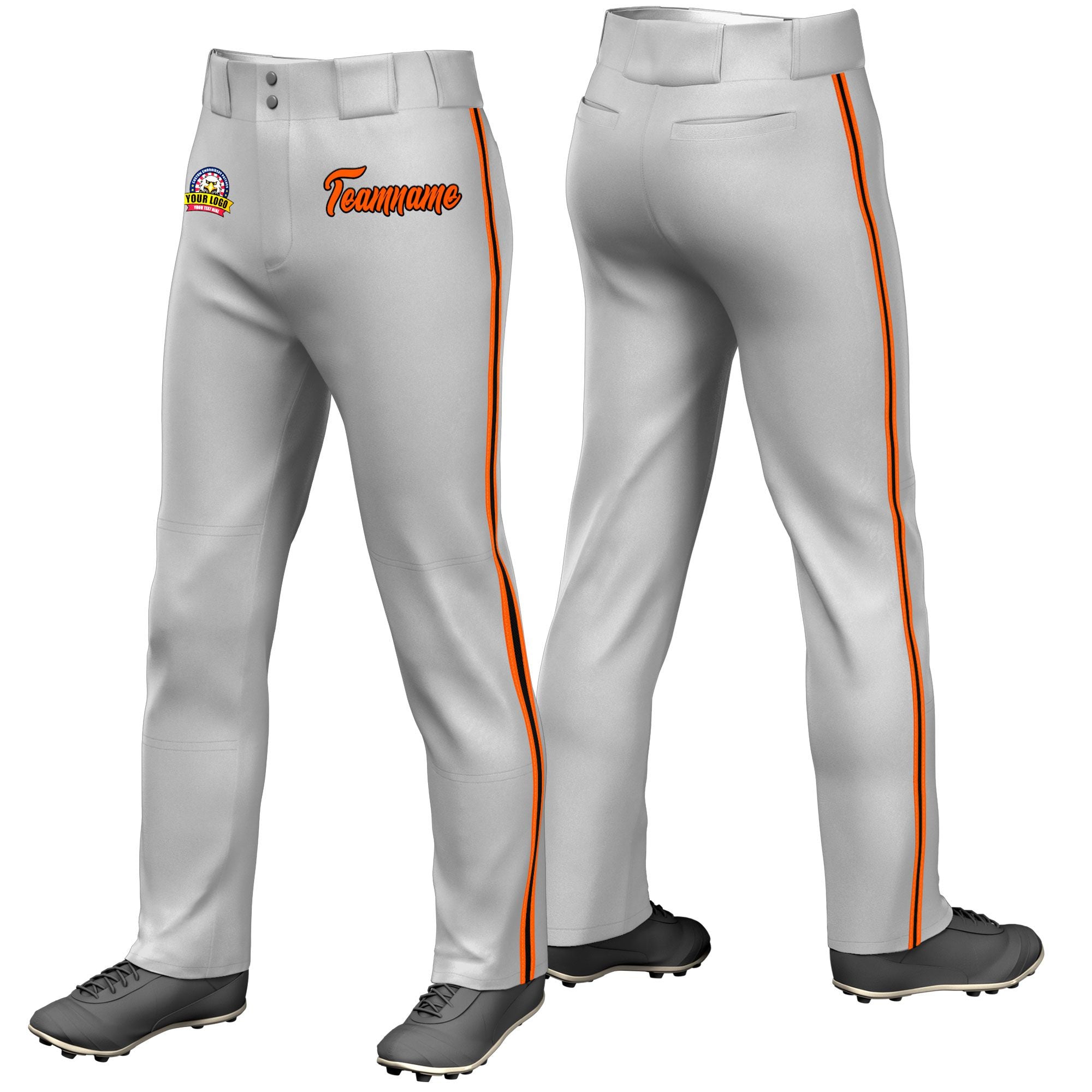 Custom Gray Orange Black-Orange Classic Fit Stretch Practice Loose-fit Baseball Pants