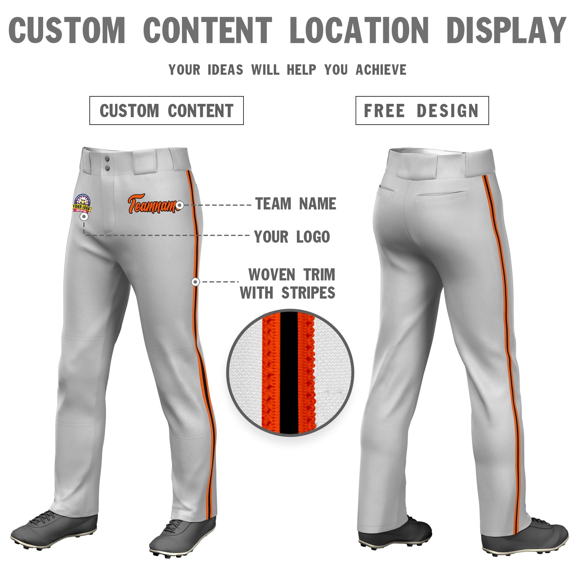 Custom Gray Orange Black-Orange Classic Fit Stretch Practice Loose-fit Baseball Pants