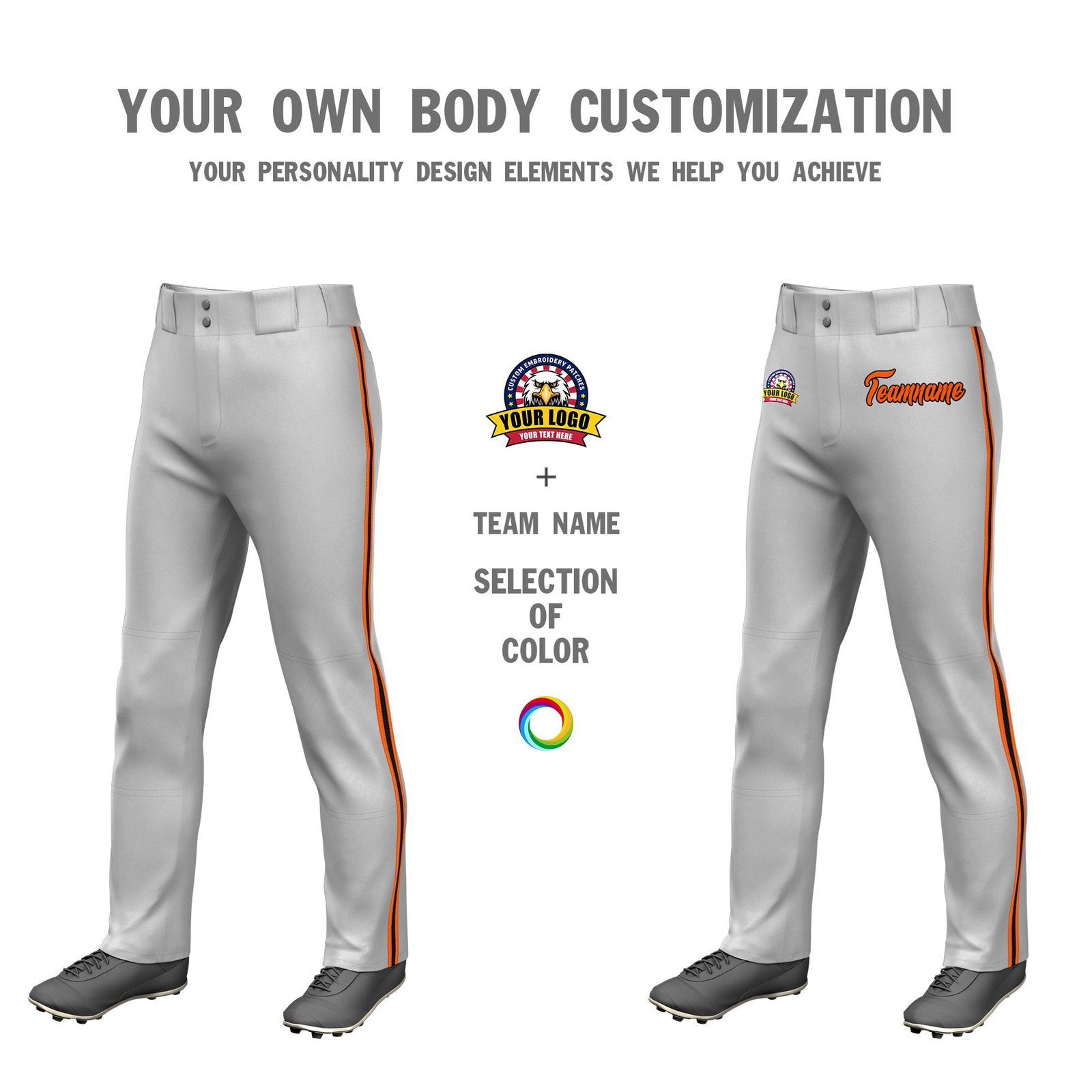 Custom Gray Orange Black-Orange Classic Fit Stretch Practice Loose-fit Baseball Pants