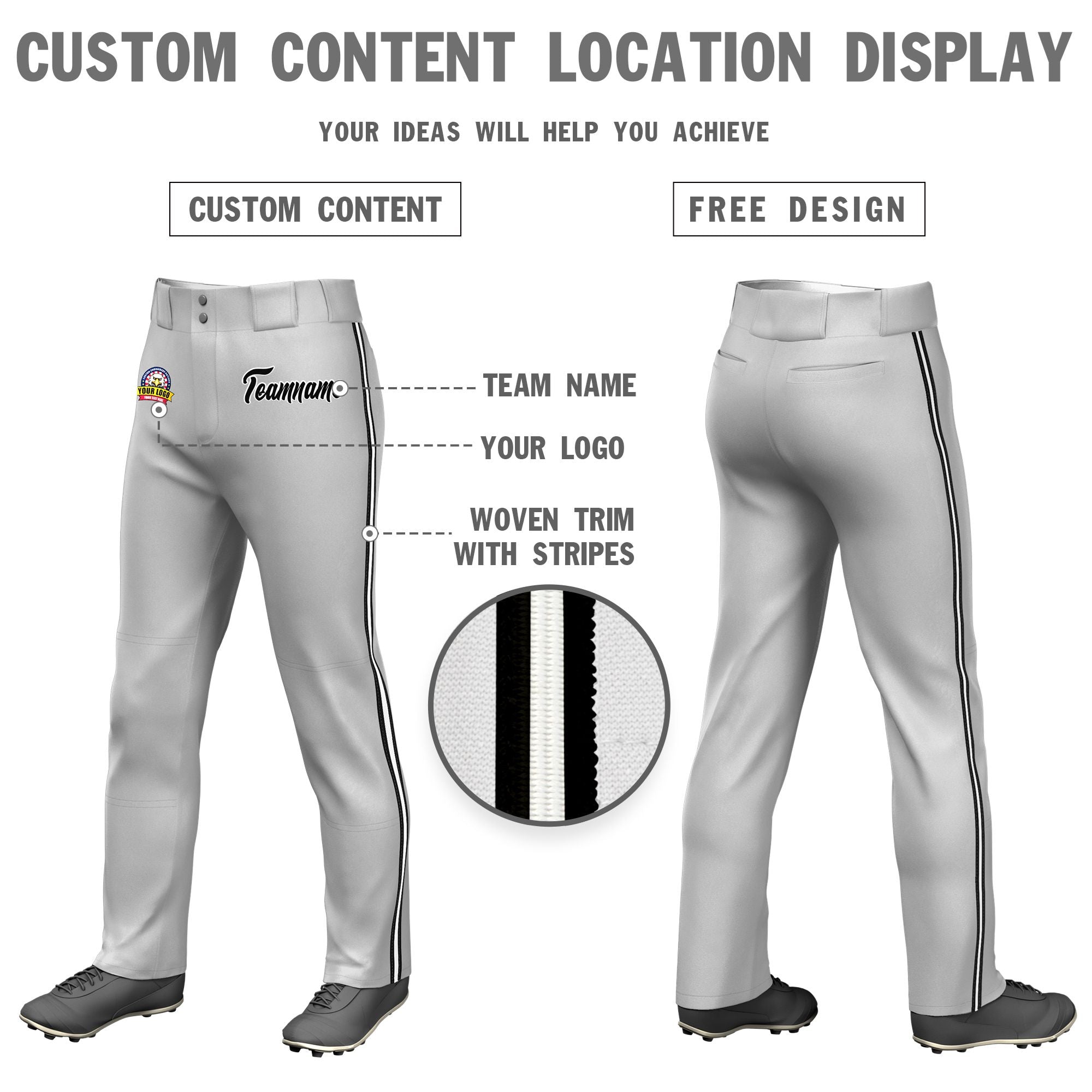 Custom Gray Black White-Black Classic Fit Stretch Practice Loose-fit Baseball Pants