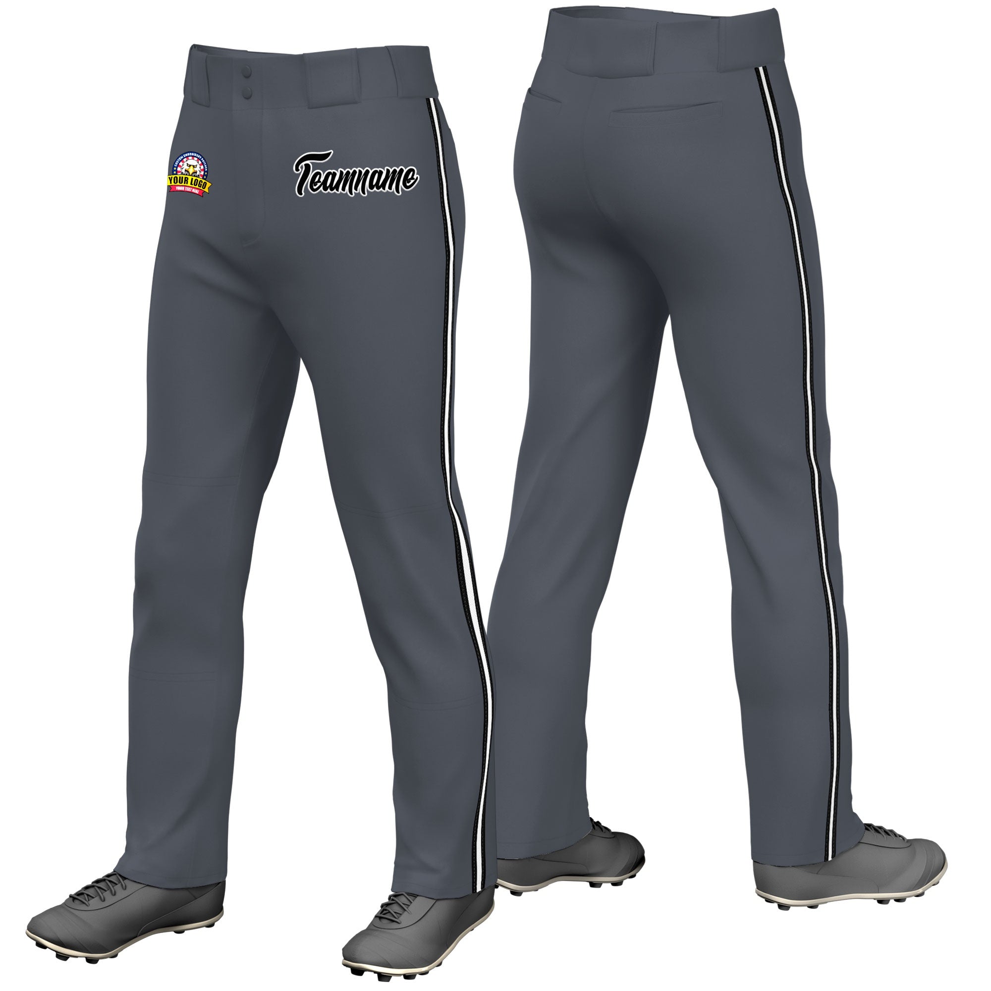 Custom Dark Gray Black White-Black Classic Fit Stretch Practice Loose-fit Baseball Pants