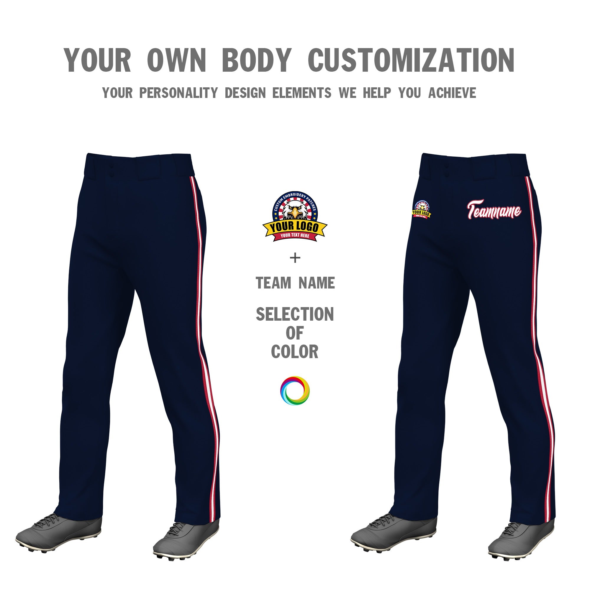 Custom Navy Red White-Red Classic Fit Stretch Practice Loose-fit Baseball Pants