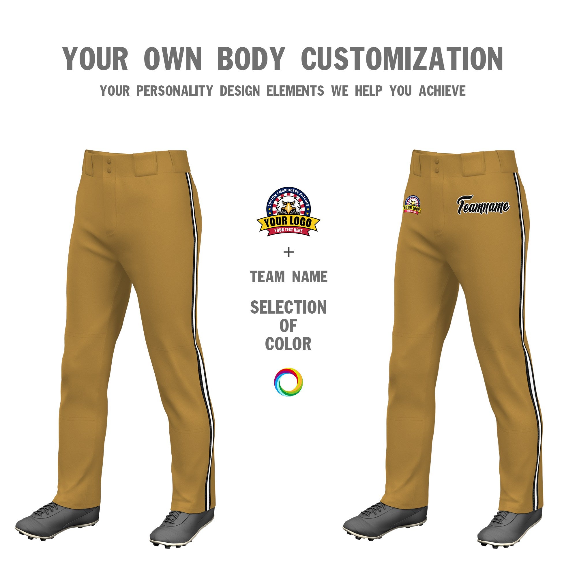 Custom Old Gold Black White-Black Classic Fit Stretch Practice Loose-fit Baseball Pants