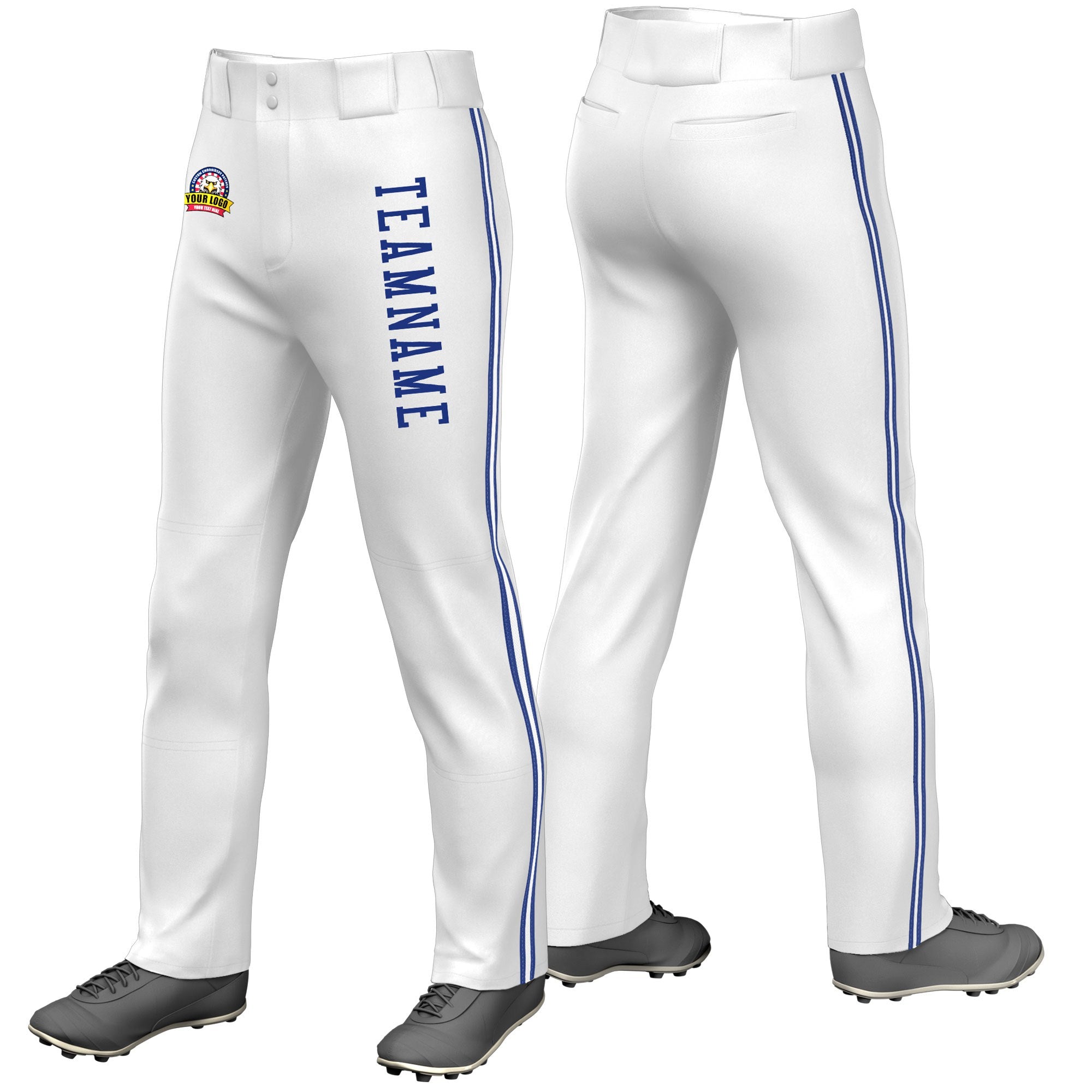 Custom White Royal Blue White-Royal Blue Classic Fit Stretch Practice Loose-fit Baseball Pants