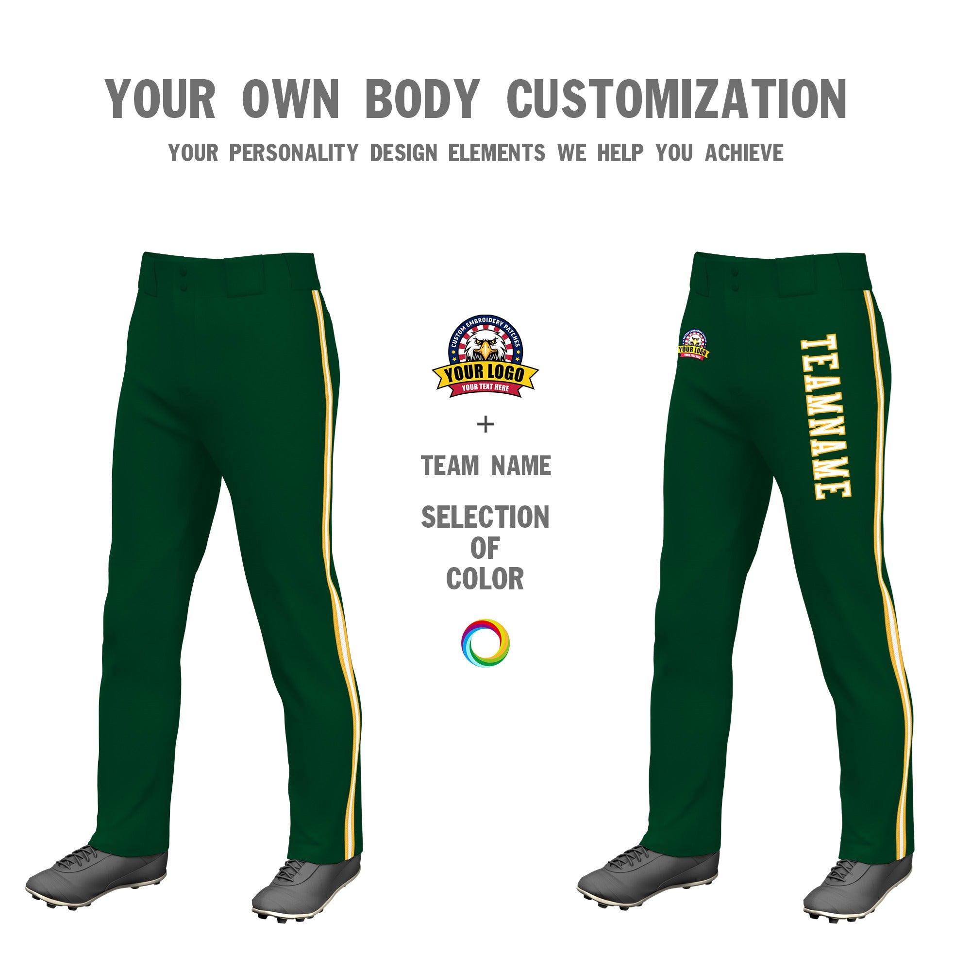 Custom Green Gold01 White-Gold01 Classic Fit Stretch Practice Loose-fit Baseball Pants