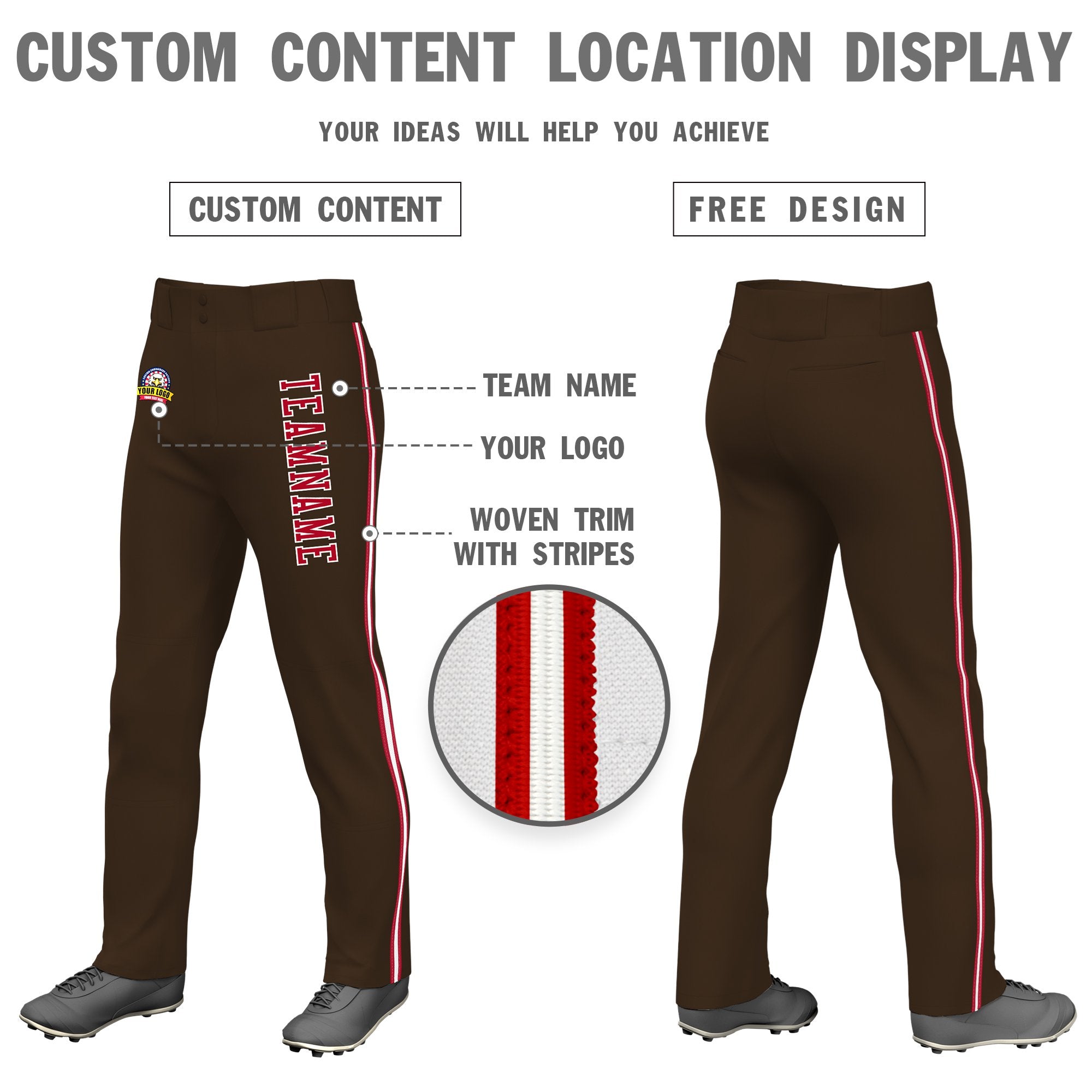 Custom Brown Red White-Red Classic Fit Stretch Practice Loose-fit Baseball Pants