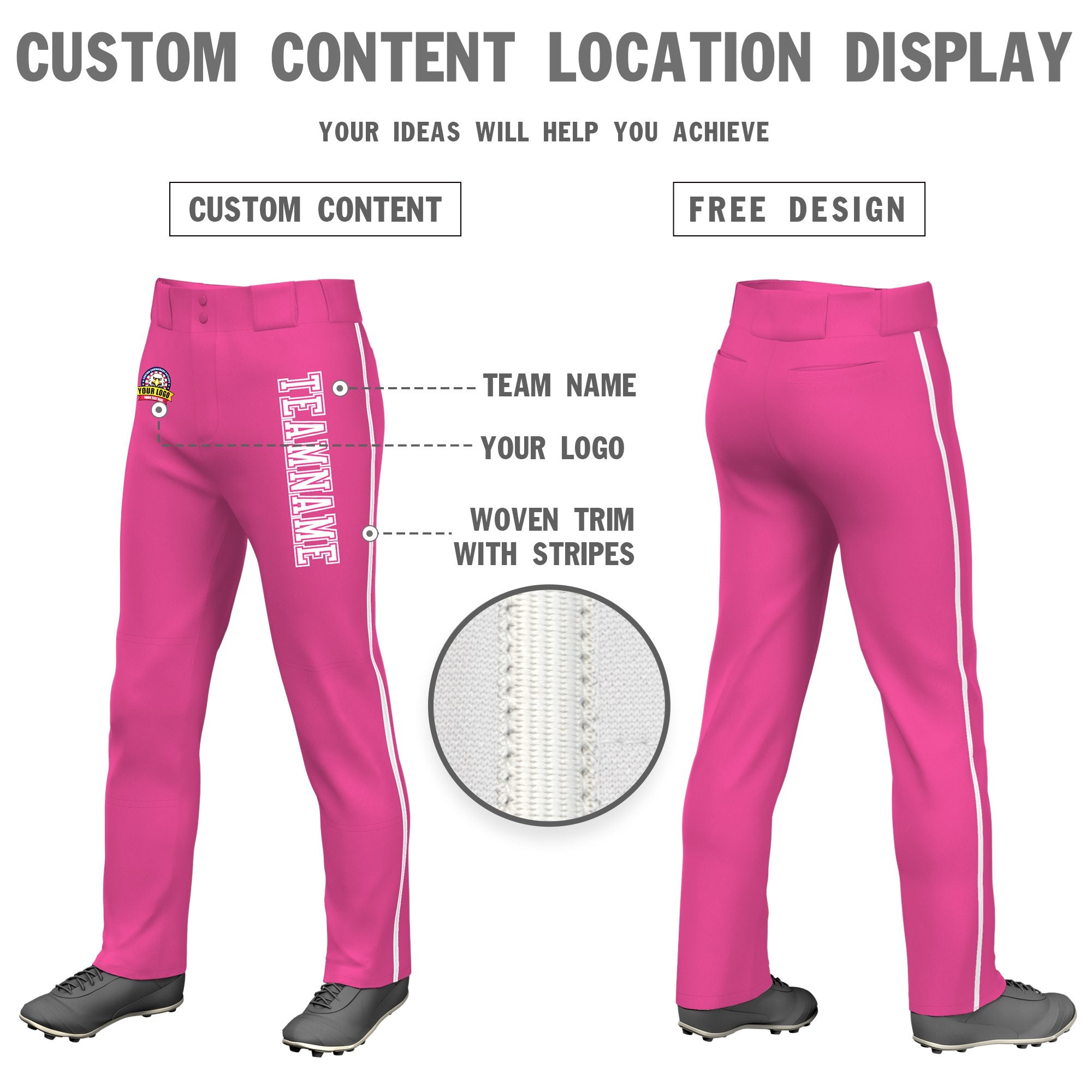 Custom Pink White Classic Fit Stretch Practice Loose-fit Baseball Pants