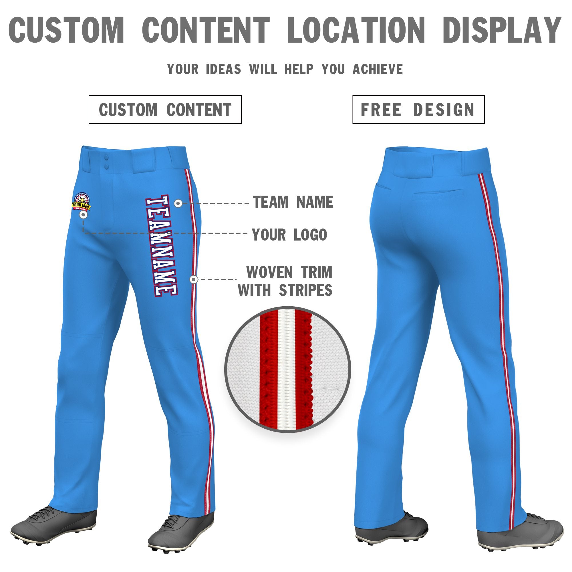 Custom Powder Blue Red White-Red Classic Fit Stretch Practice Loose-fit Baseball Pants