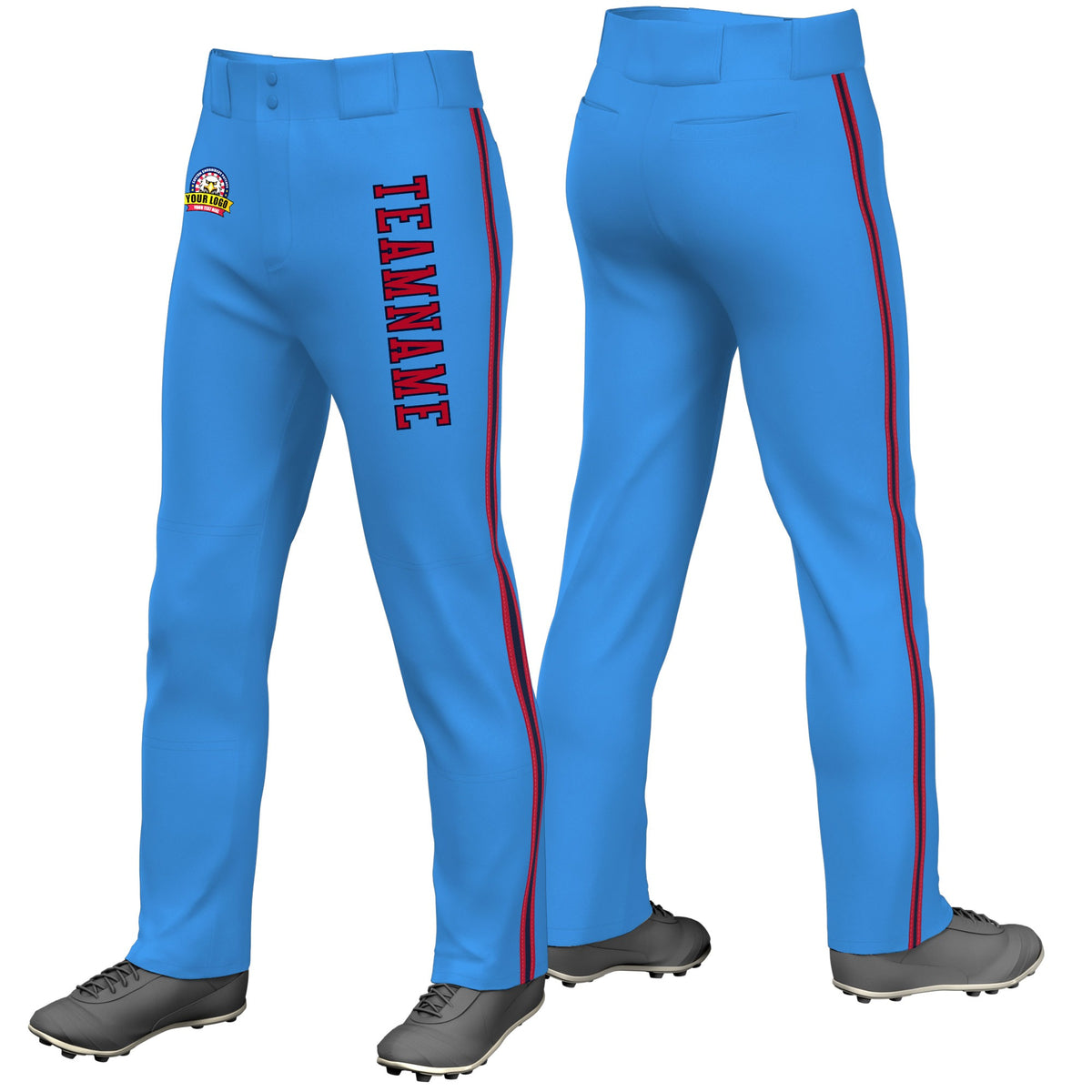 Custom Powder Blue Red Navy-Red Classic Fit Stretch Practice Loose-fit Baseball Pants