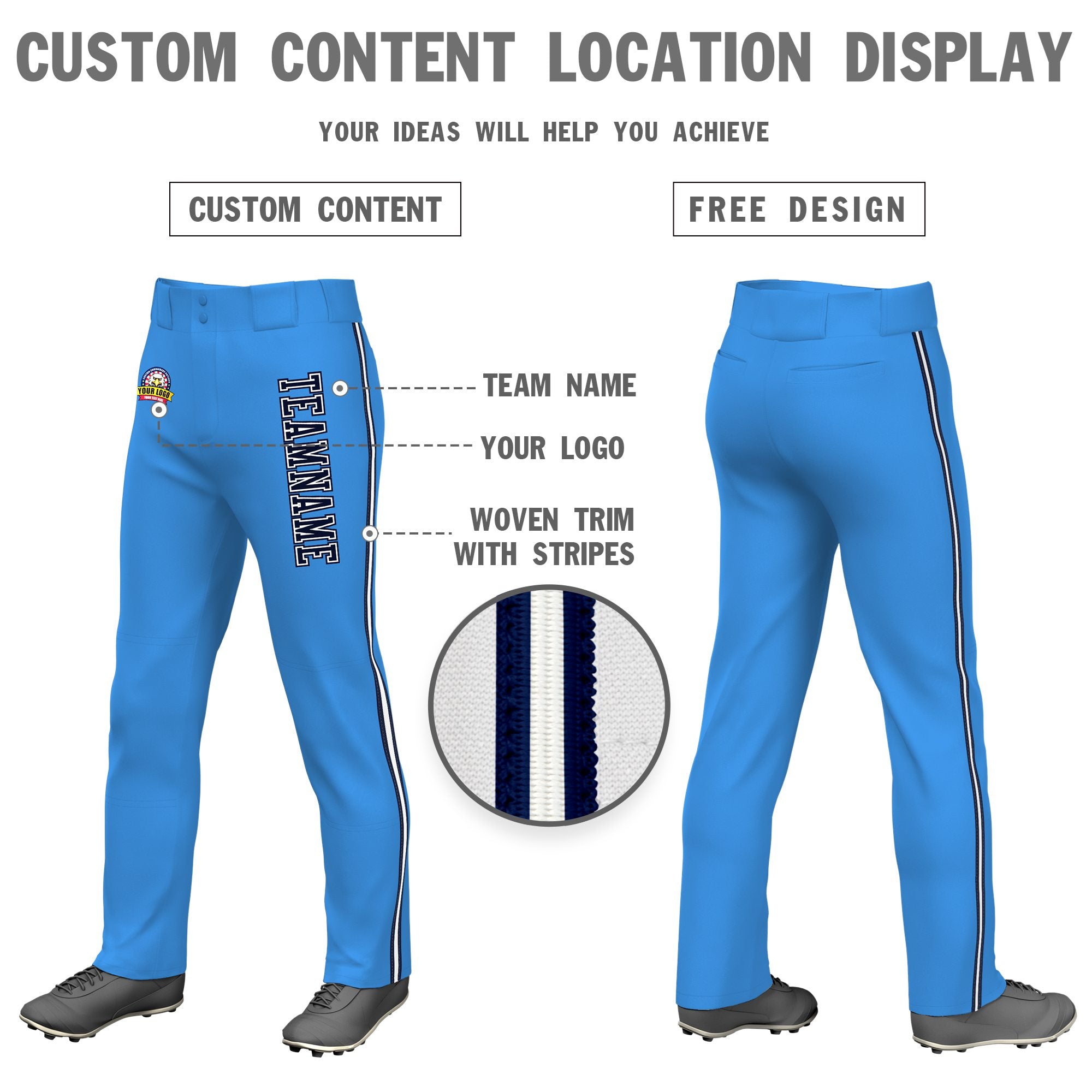 Custom Powder Blue Navy White-Navy Classic Fit Stretch Practice Loose-fit Baseball Pants