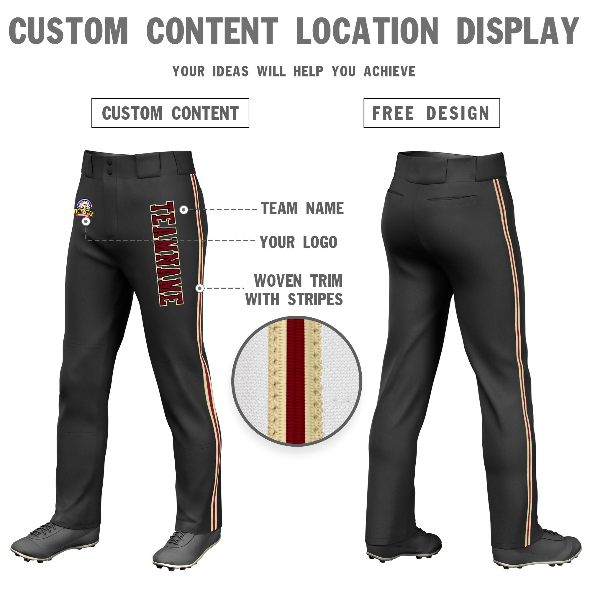 Custom Black Khaki Crimson-Khaki Classic Fit Stretch Practice Loose-fit Baseball Pants