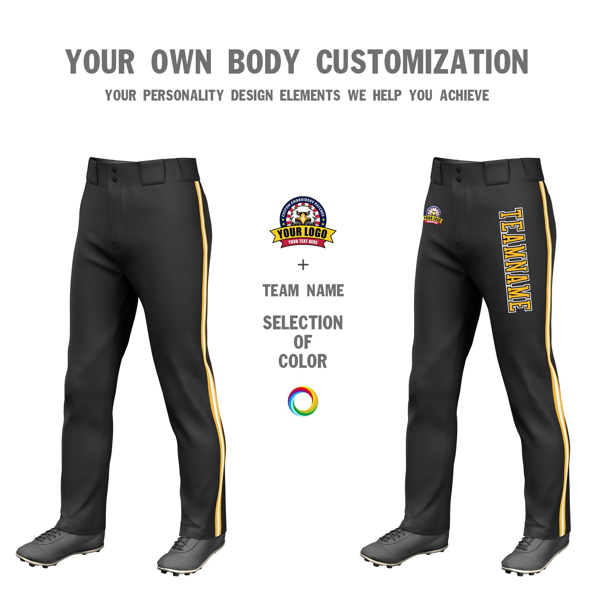 Custom Black Gold01 White-Gold01 Classic Fit Stretch Practice Loose-fit Baseball Pants