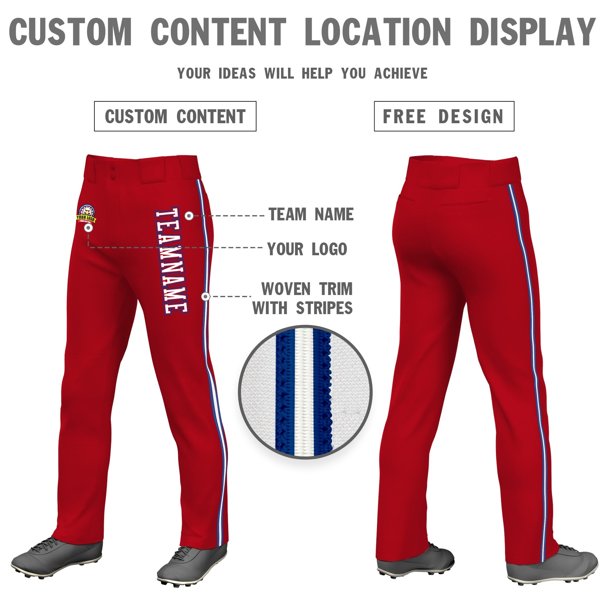 Custom Red Royal Blue White-Royal Blue Classic Fit Stretch Practice Loose-fit Baseball Pants