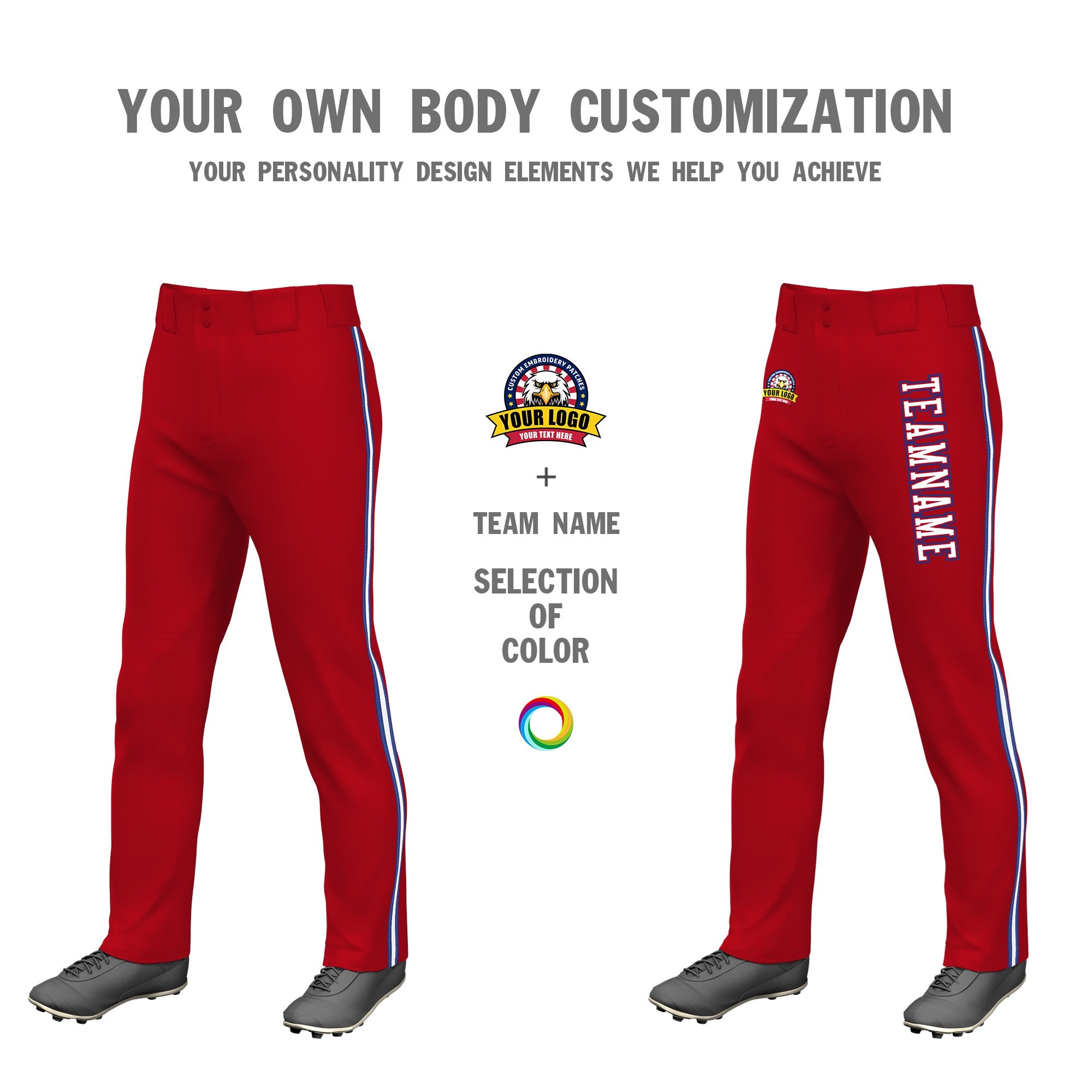 Custom Red Royal Blue White-Royal Blue Classic Fit Stretch Practice Loose-fit Baseball Pants