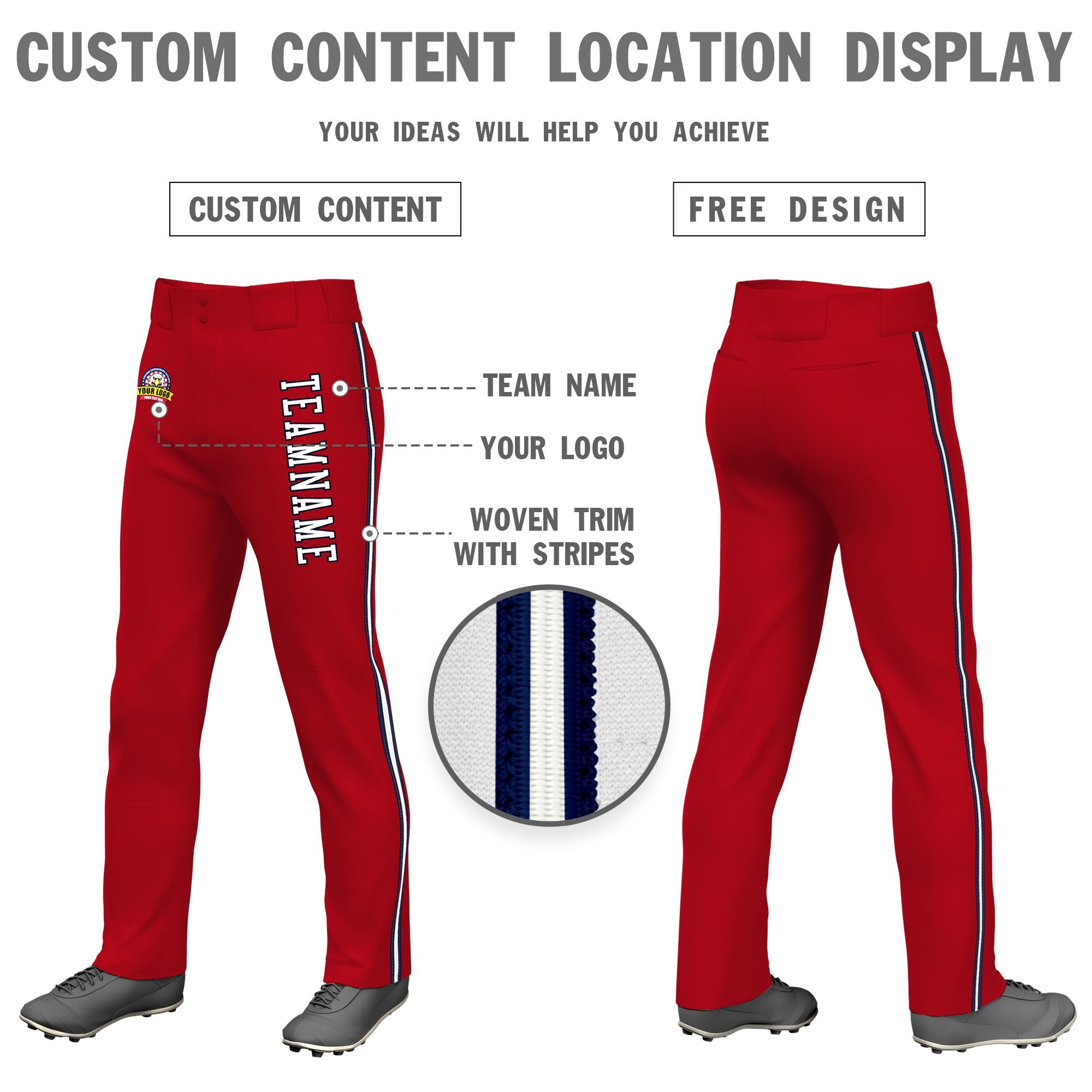 Custom Red Navy White-Navy Classic Fit Stretch Practice Loose-fit Baseball Pants