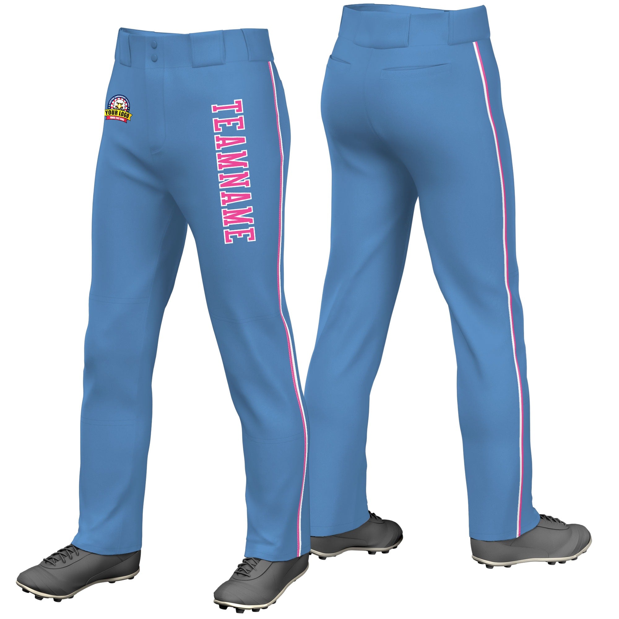 Custom Light Blue Pink White Classic Fit Stretch Practice Loose-fit Baseball Pants