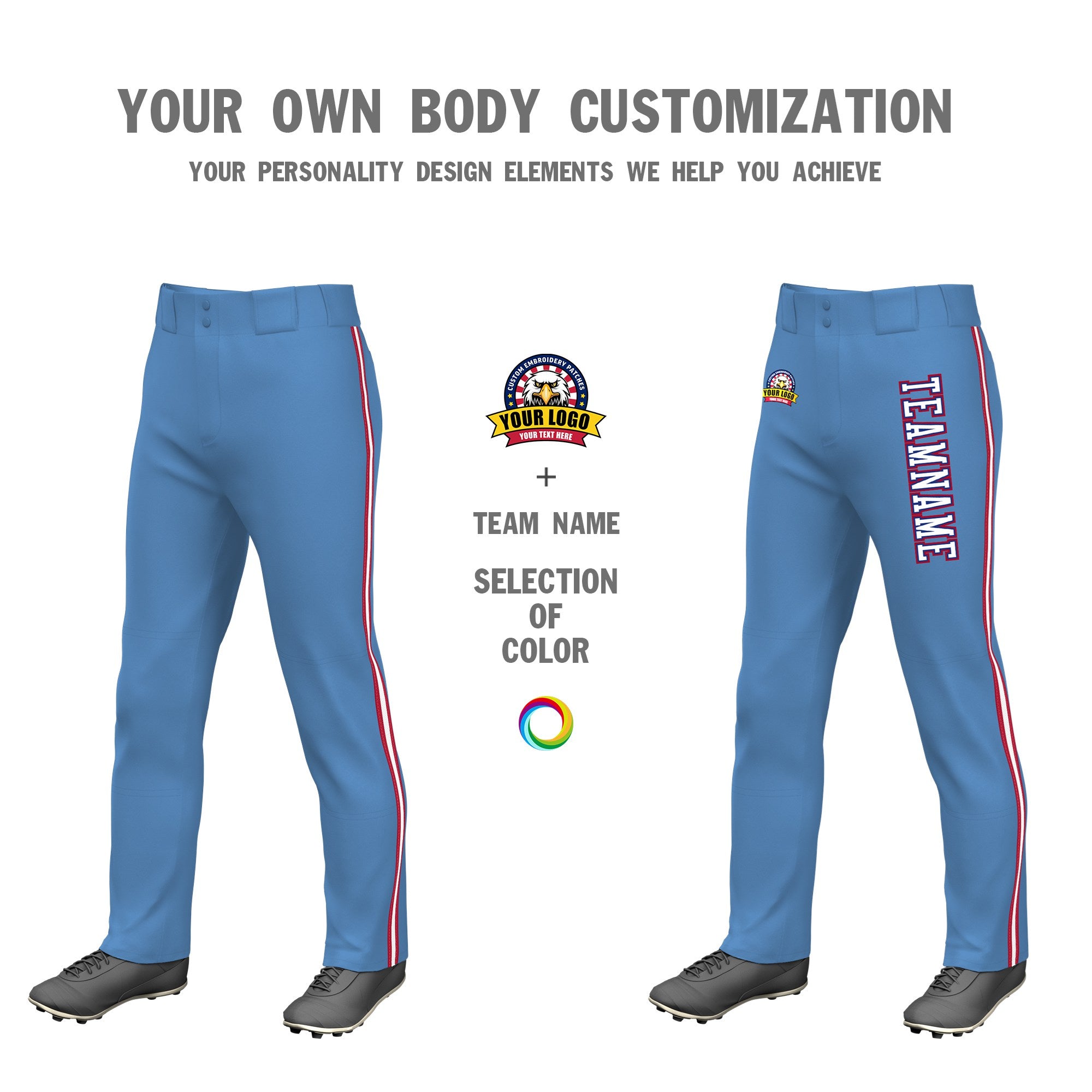 Custom Light Blue Red White-Red Classic Fit Stretch Practice Loose-fit Baseball Pants