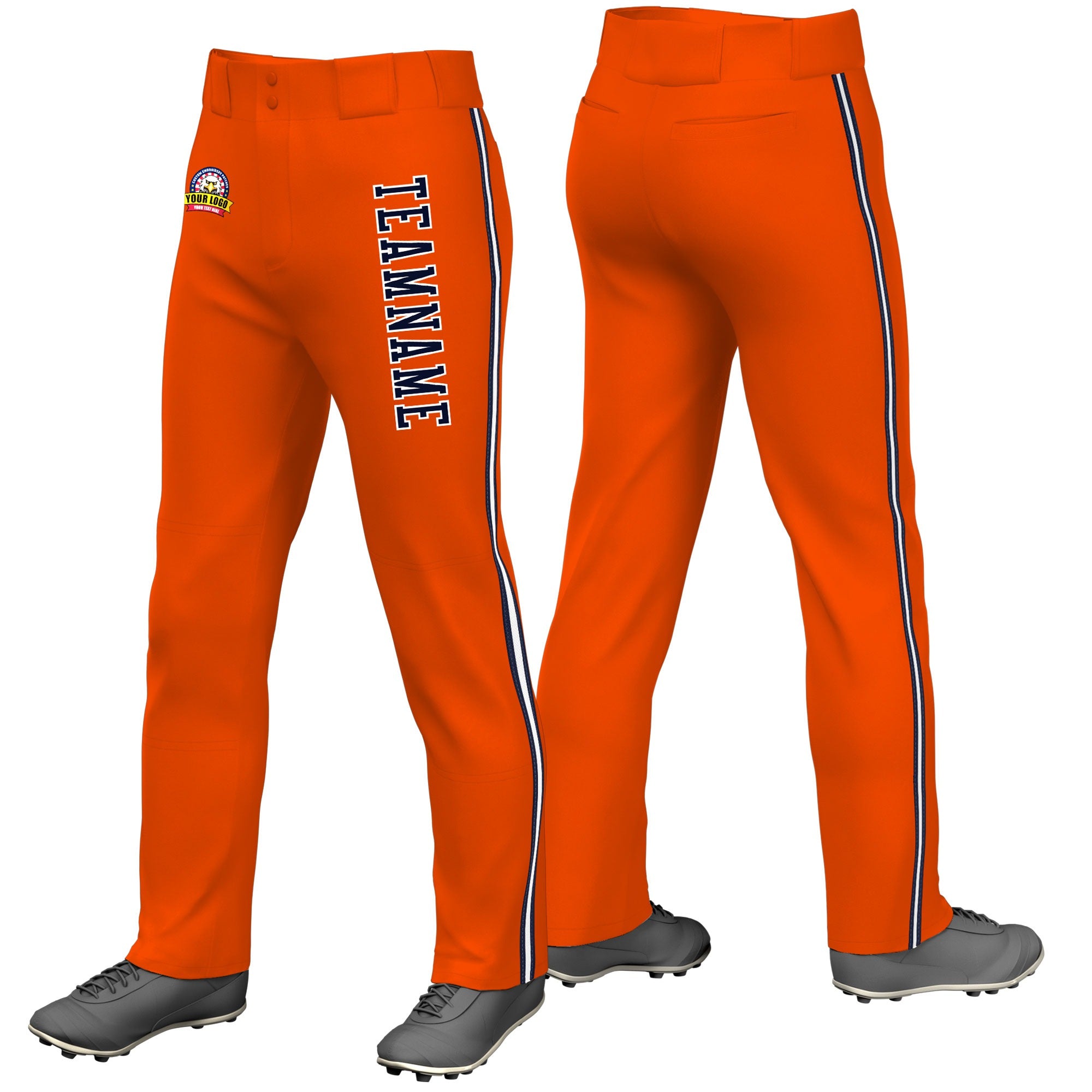 Custom Orange Navy White-Navy Classic Fit Stretch Practice Loose-fit Baseball Pants