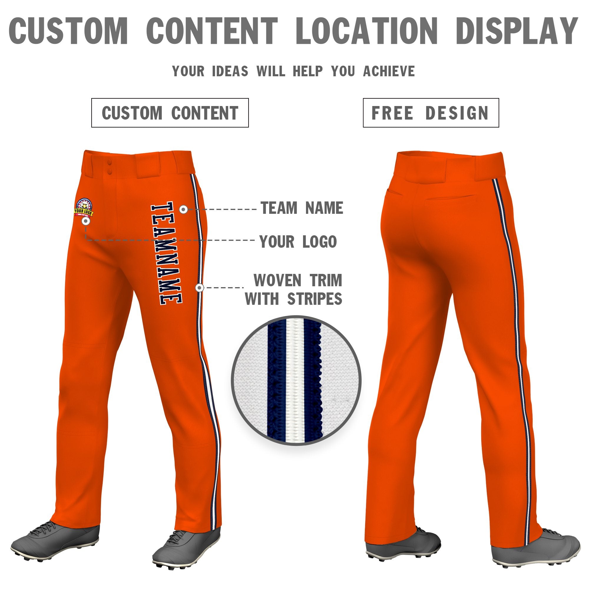 Custom Orange Navy White-Navy Classic Fit Stretch Practice Loose-fit Baseball Pants