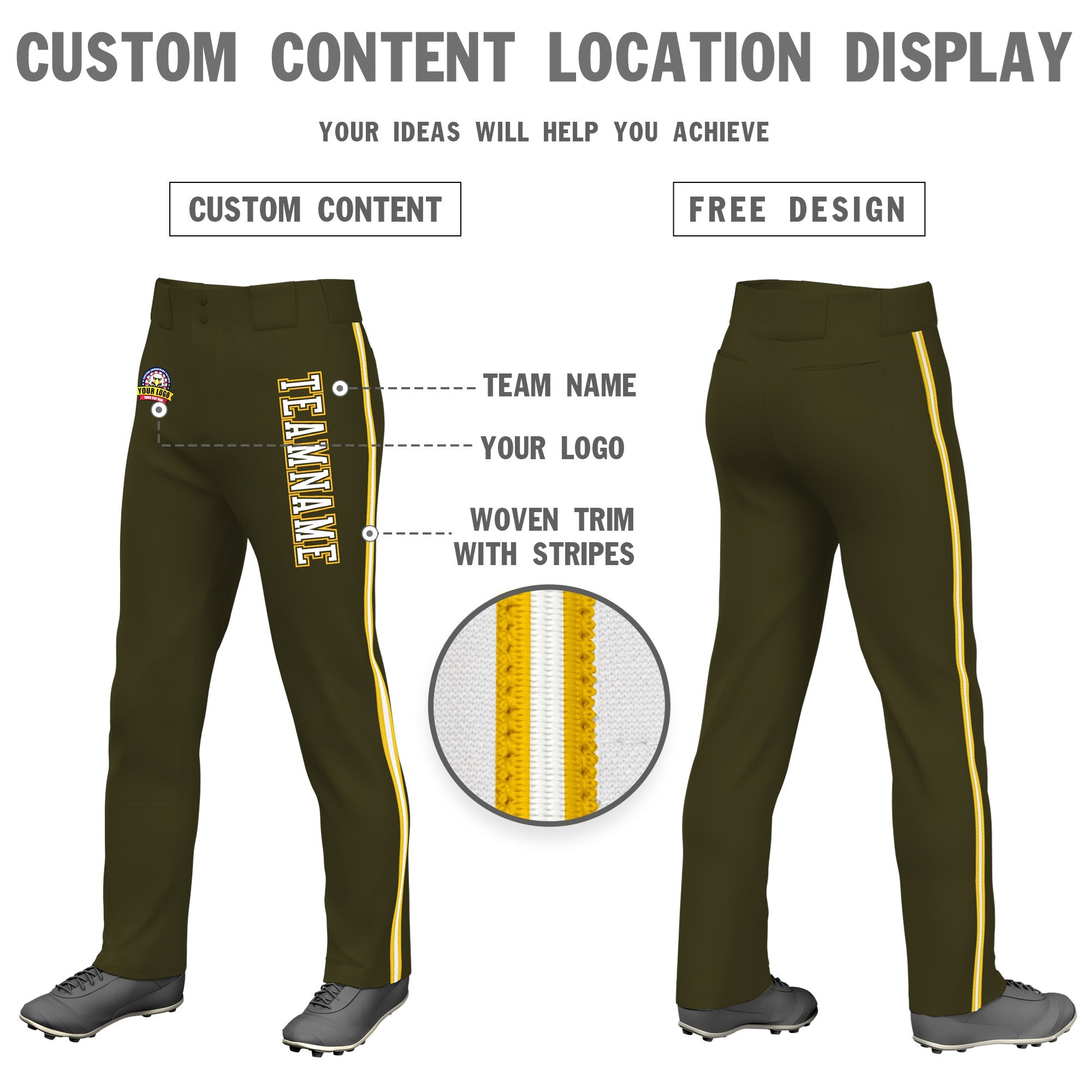 Custom Olive Gold01 White-Gold01 Classic Fit Stretch Practice Loose-fit Baseball Pants