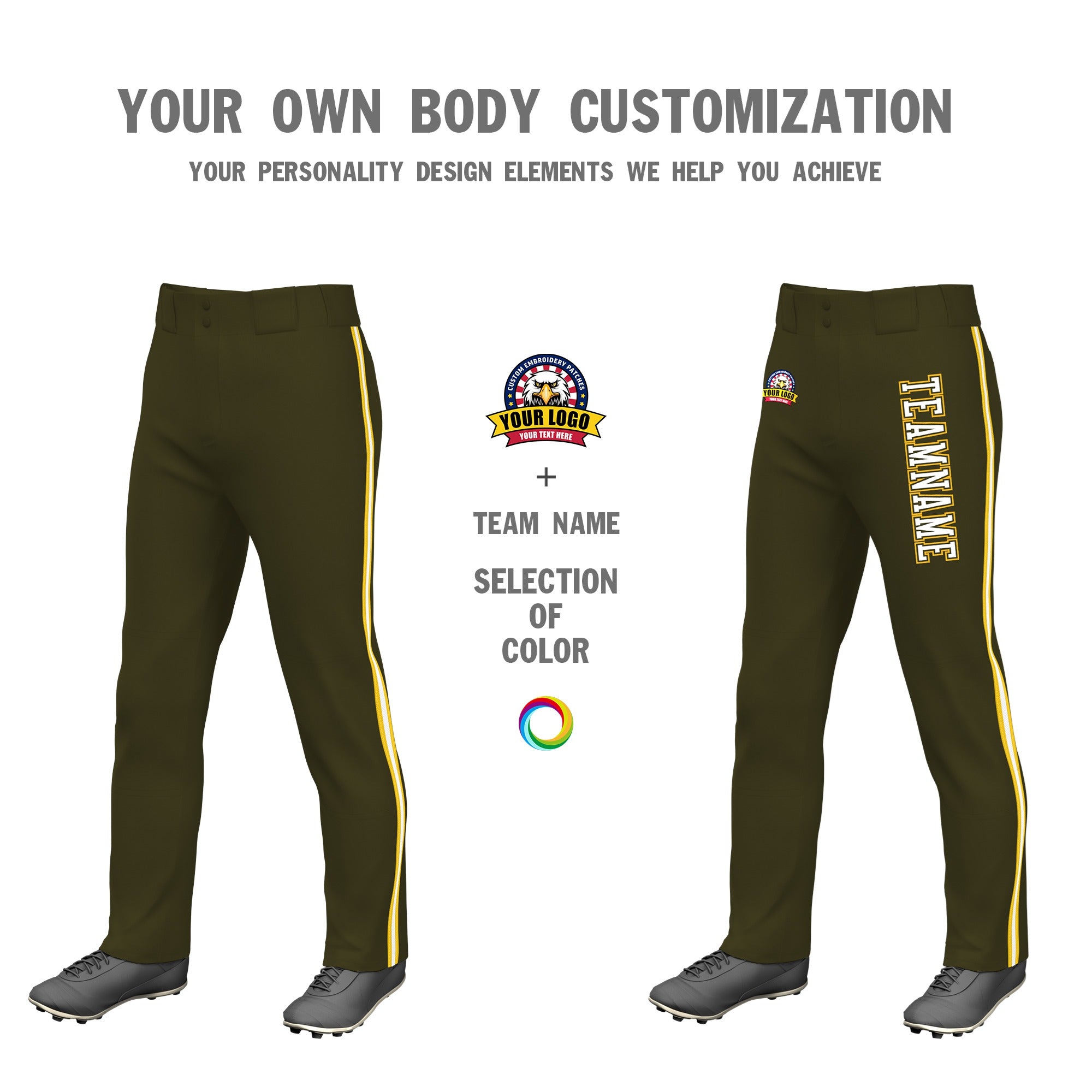 Custom Olive Gold01 White-Gold01 Classic Fit Stretch Practice Loose-fit Baseball Pants