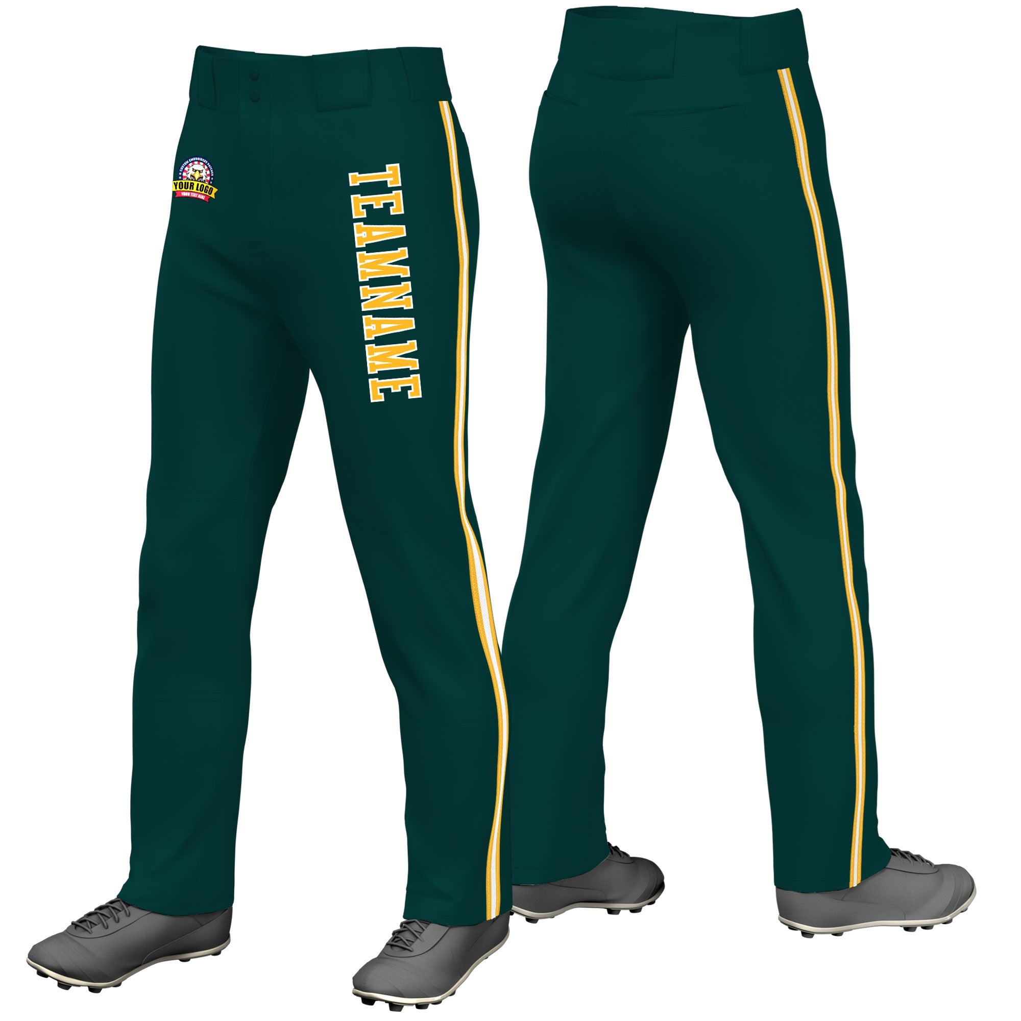 Custom Midnight Green Gold01 White-Gold01 Classic Fit Stretch Practice Loose-fit Baseball Pants