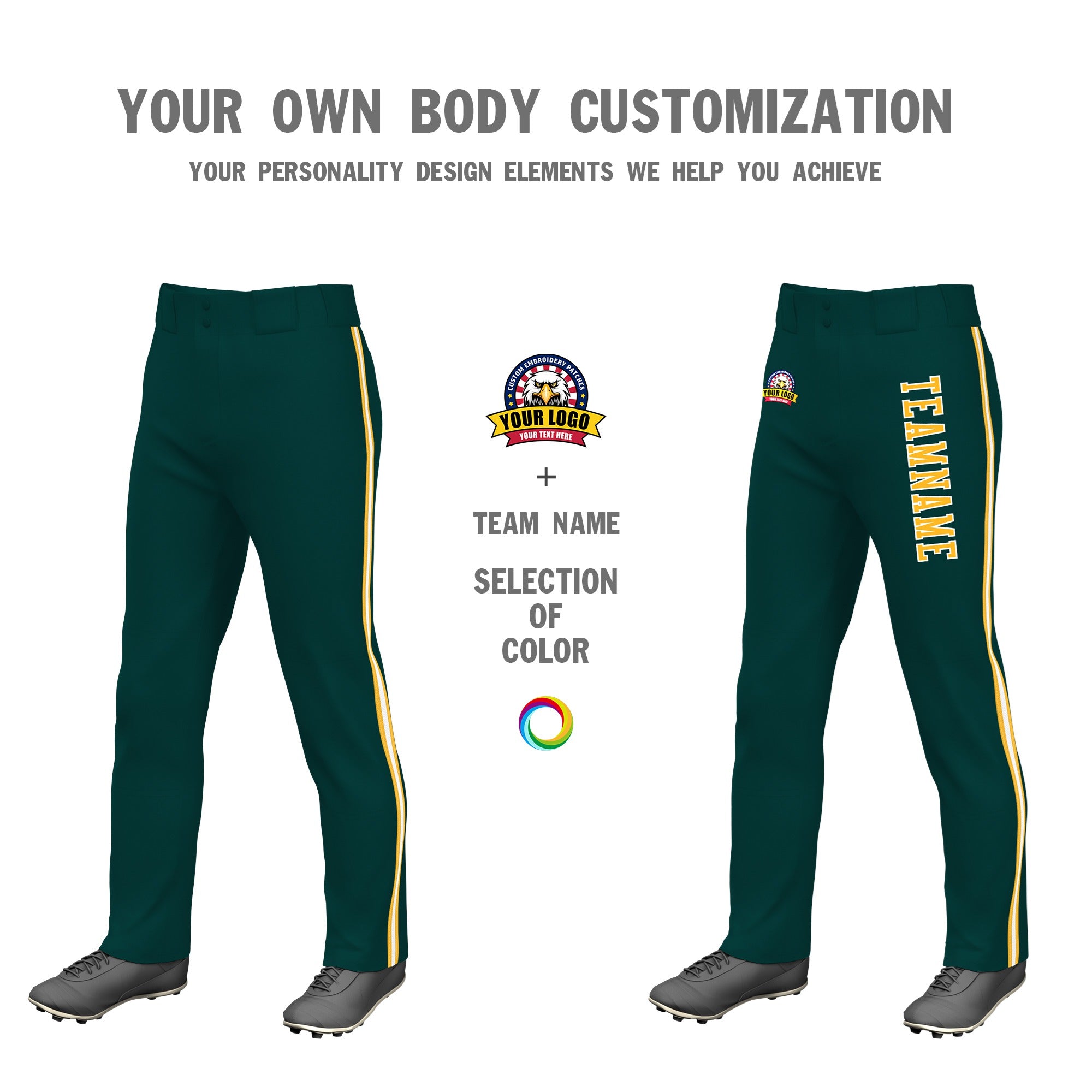 Custom Midnight Green Gold01 White-Gold01 Classic Fit Stretch Practice Loose-fit Baseball Pants